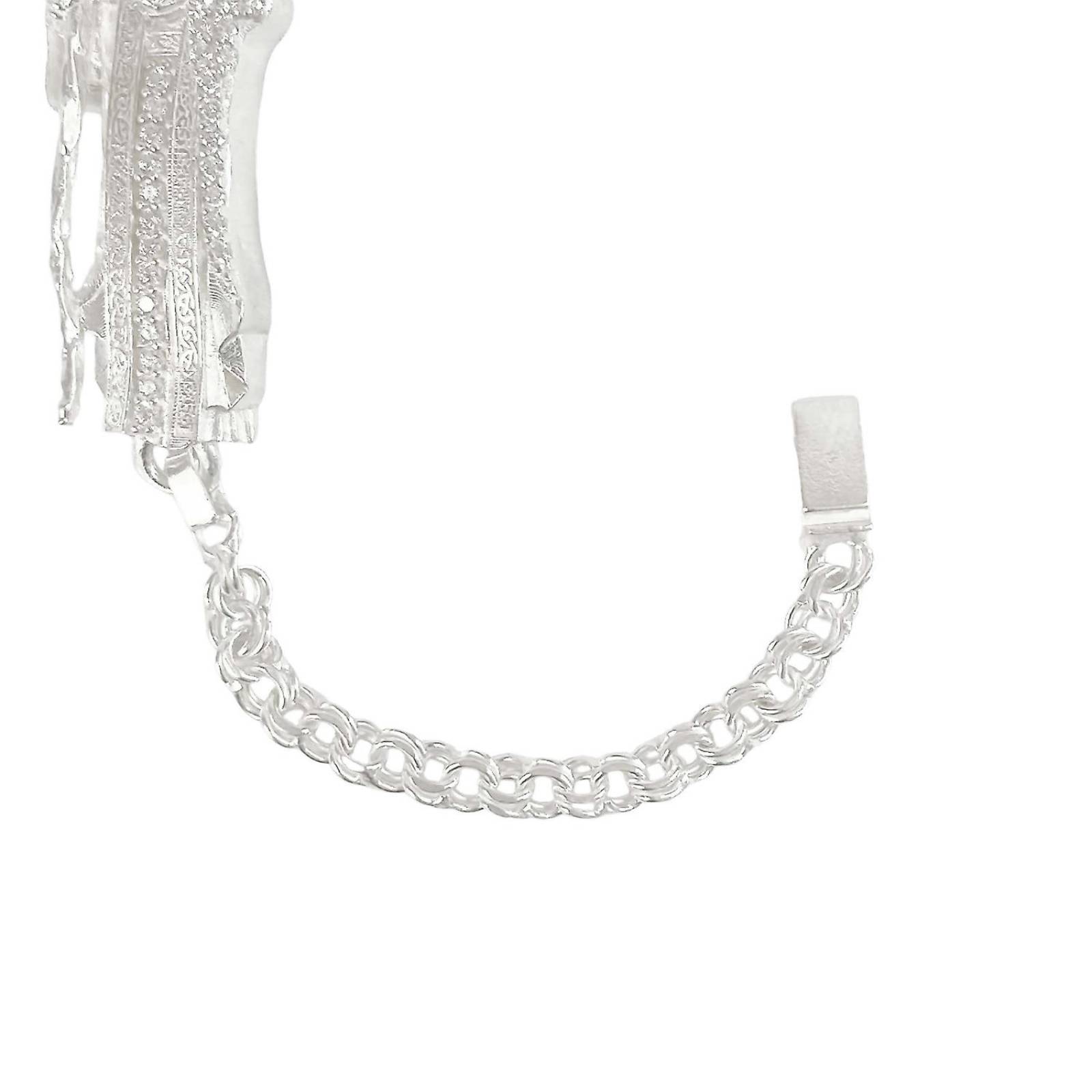 Pulsera Santa Muerte Esclava Zirconias Plata Solida Ley S925 Blanco Largo/Ancho: 18 cm x 4 mm 6 cm - 18 cm