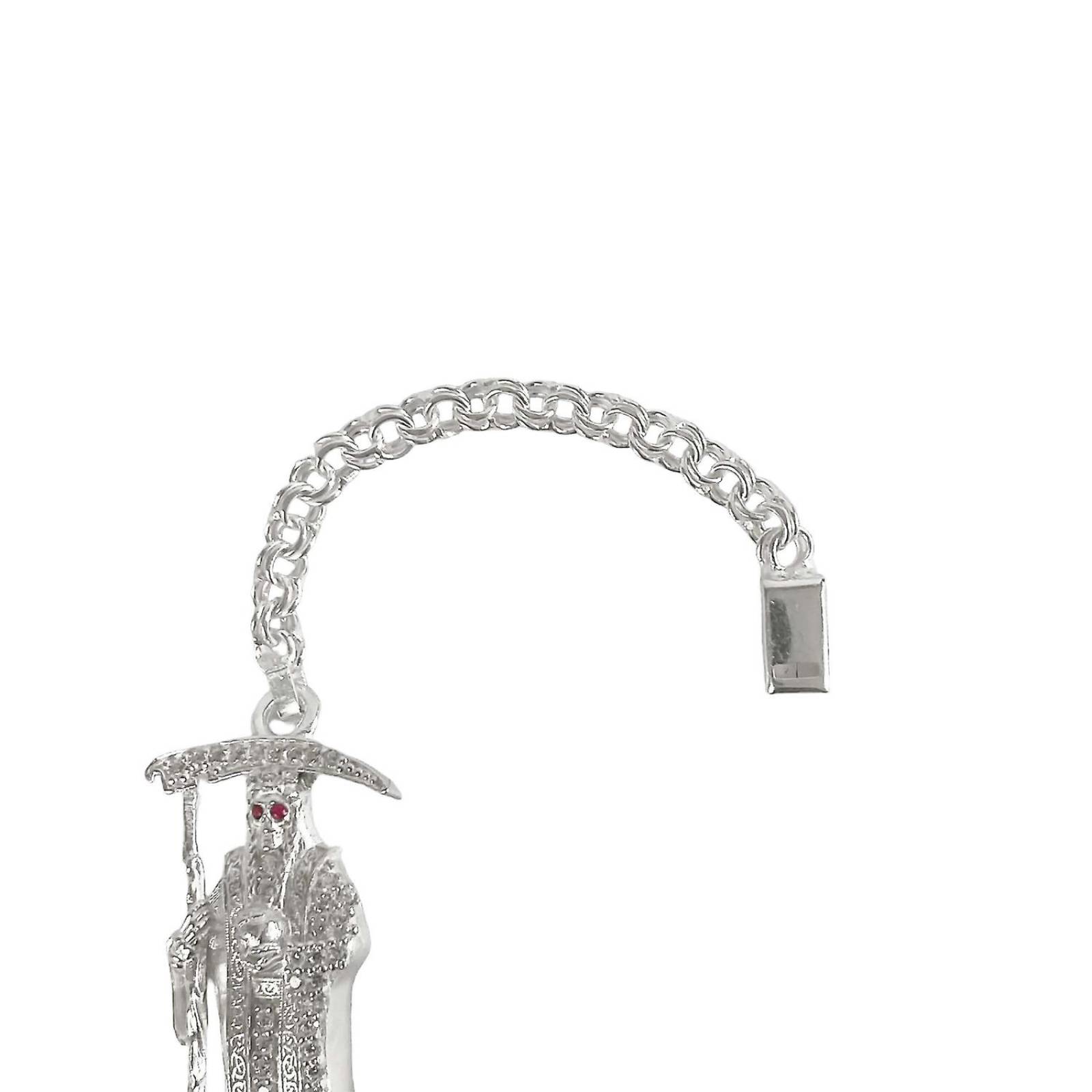 Pulsera Santa Muerte Esclava Zirconias Plata Solida Ley S925 Blanco Largo/Ancho: 18 cm x 4 mm 6 cm - 18 cm