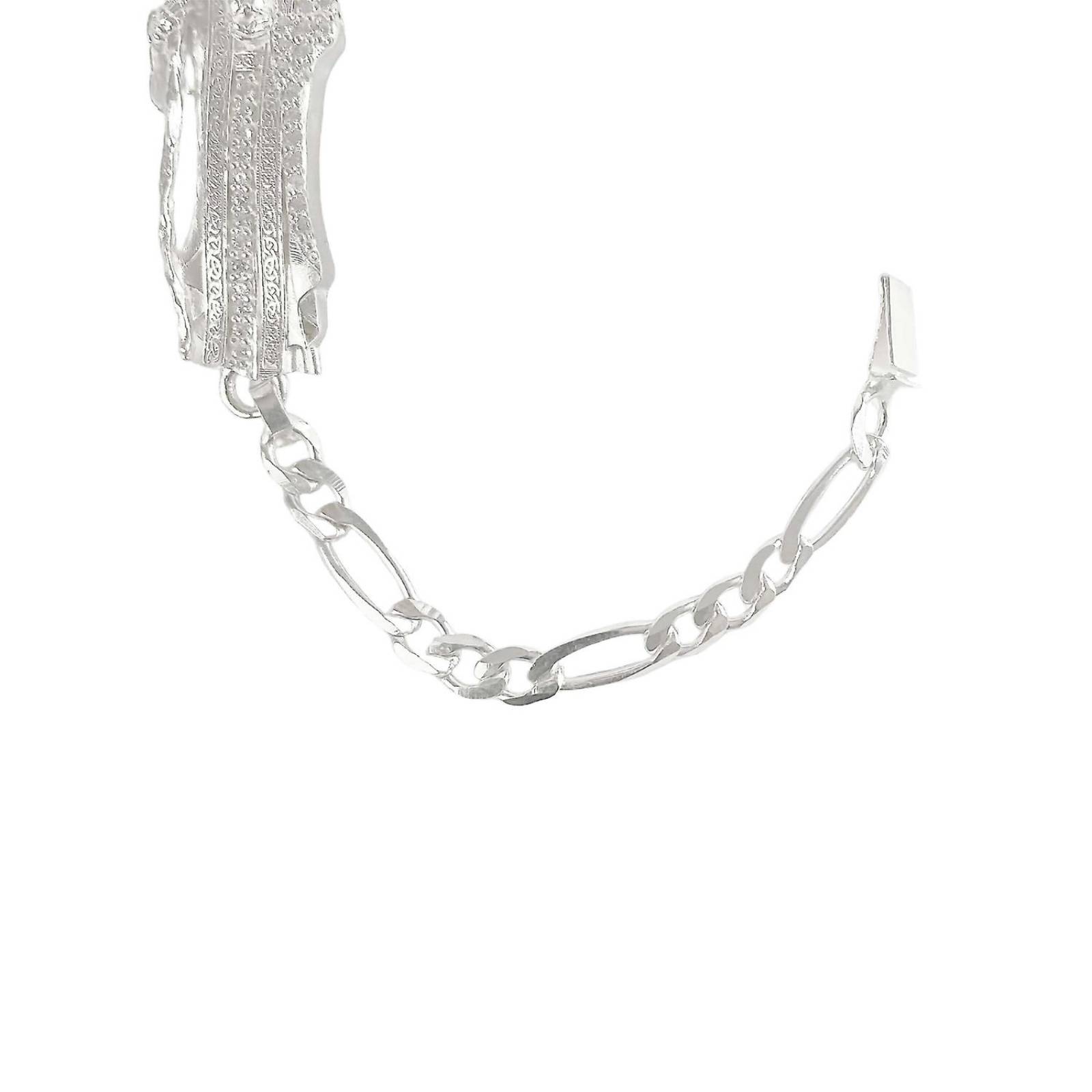 Pulsera Santa Muerte Esclava Zirconias Plata Solida Ley S925 Gris Largo/Ancho: 18.5 cm x 4 mm 6 cm - 18.5 cm