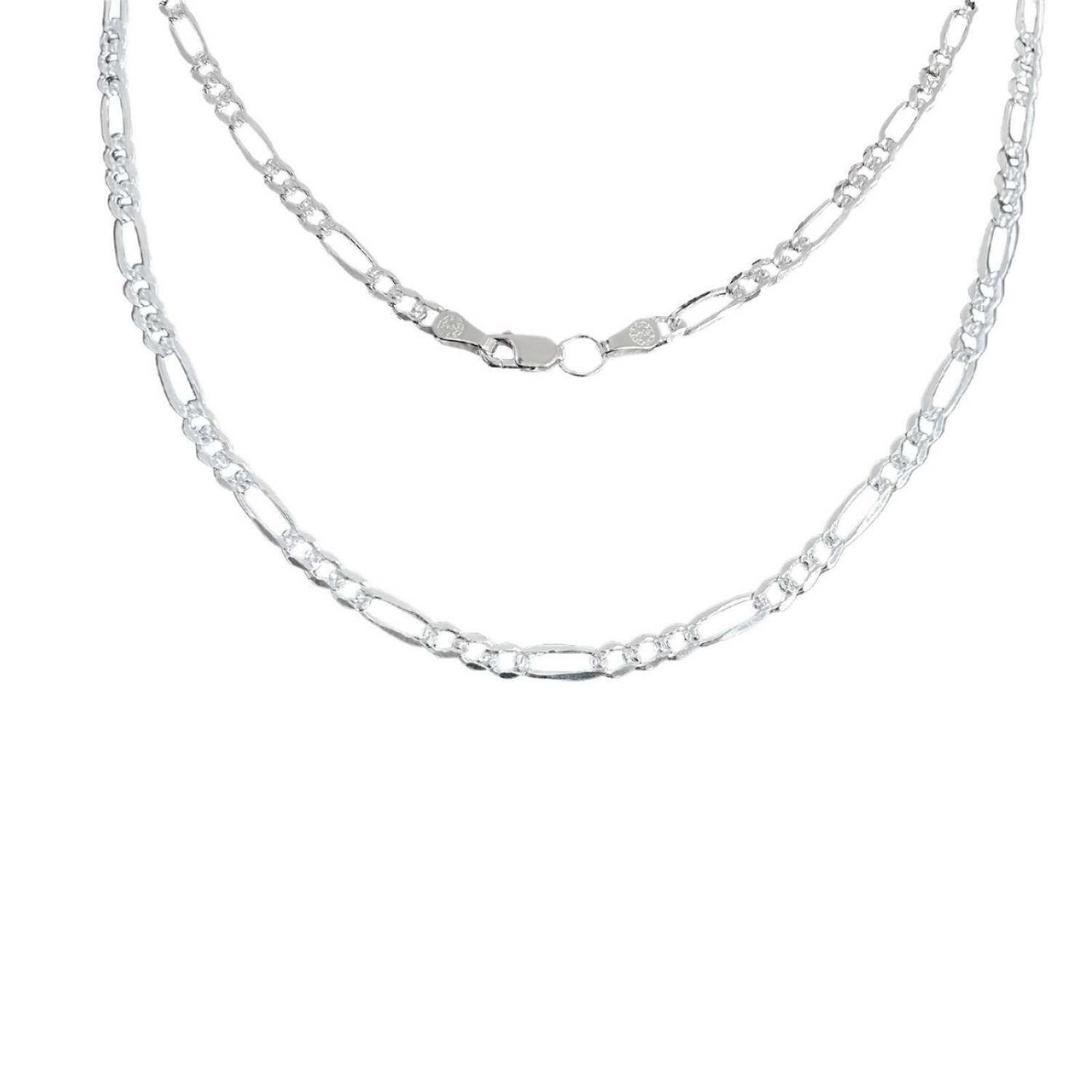 Cadena De Plata 925 Diamantada Hombre Fígaro 55 Cm X 4 Mm Plateado Largo / Ancho 55 cm x 4 mm