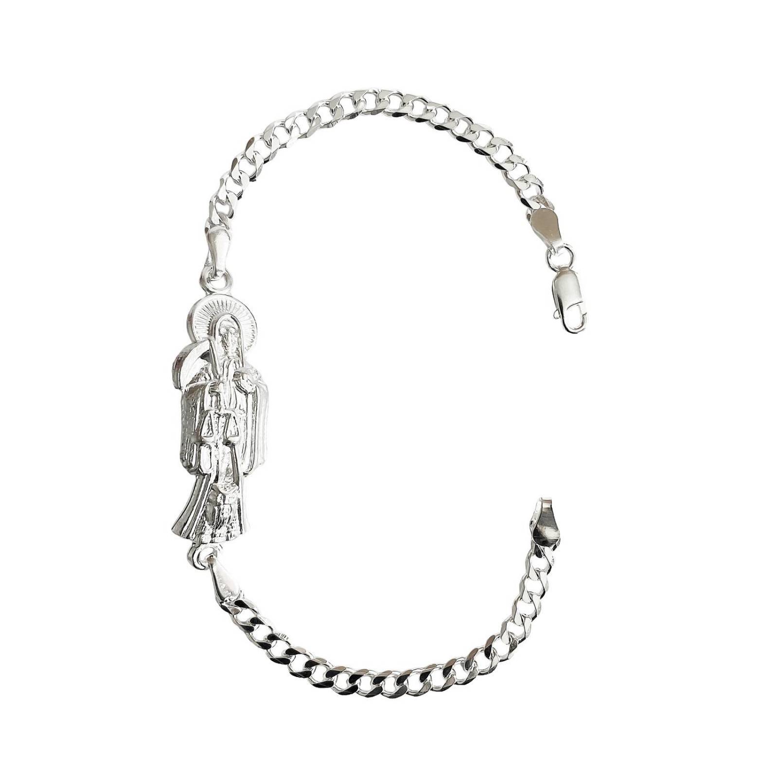 Pulsera Santa Muerte Lisa Esclava Plata Solida Ley 925 Barbada Largo/Ancho: 20 cm x 4 mm 6 cm - 20 cm