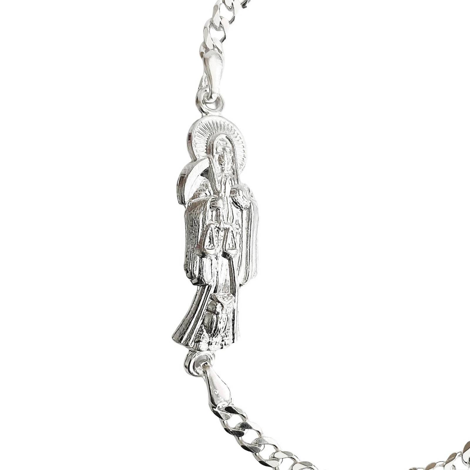 Pulsera Santa Muerte Lisa Esclava Plata Solida Ley 925 Barbada Largo/Ancho: 20 cm x 4 mm 6 cm - 20 cm