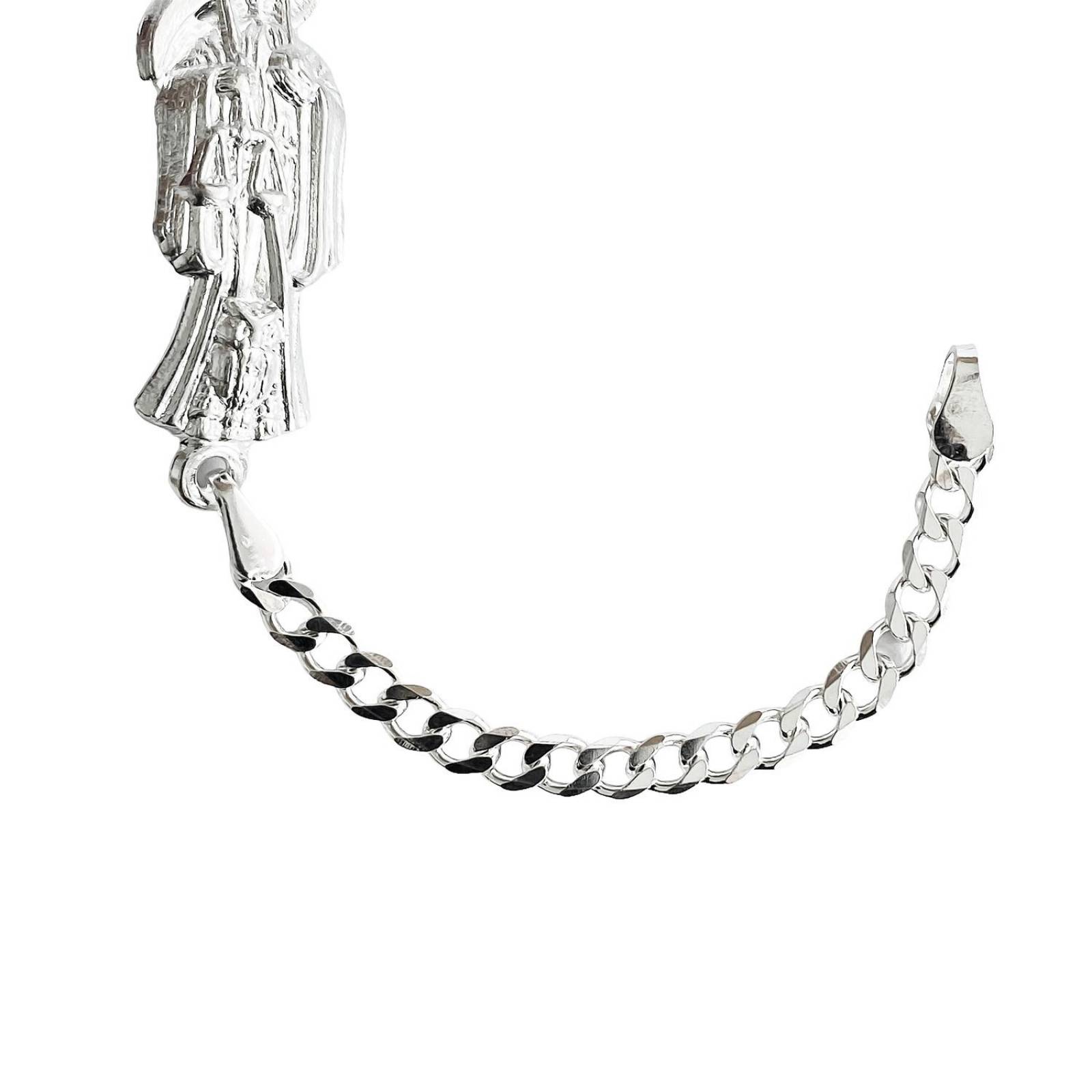 Pulsera Santa Muerte Lisa Esclava Plata Solida Ley 925 Barbada Largo/Ancho: 20 cm x 4 mm 6 cm - 20 cm