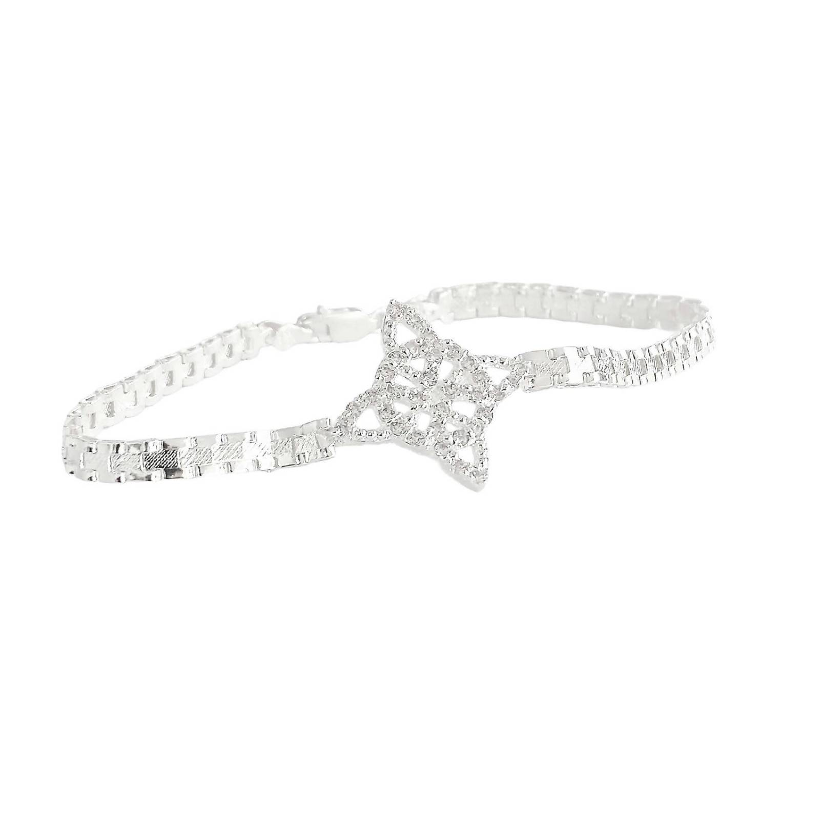 Pulsera Nudo De Bruja Diamantado Zirconias Plata 925 Plateado Largo / Ancho 20 cm x 4 mm 20 cm x 4 mm