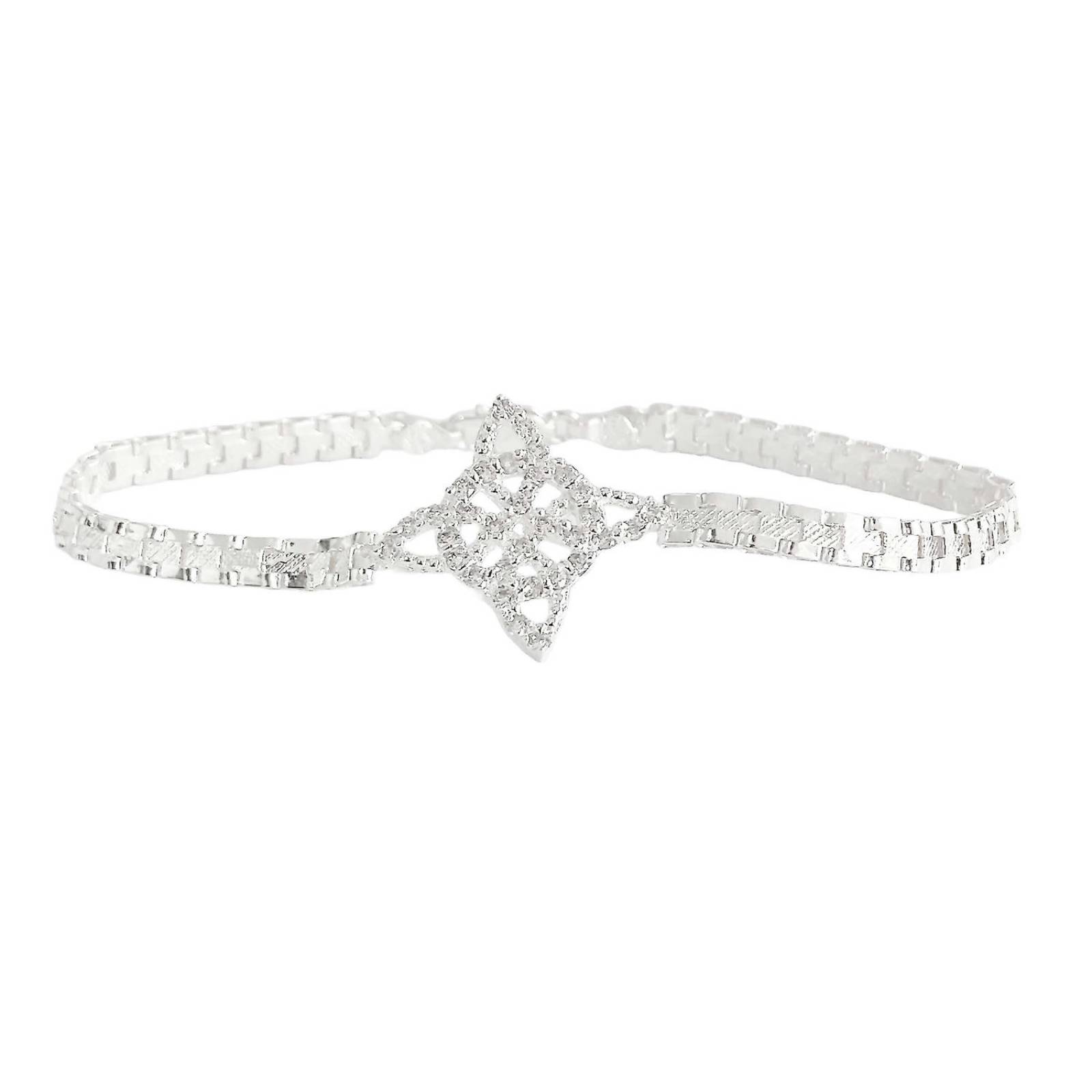 Pulsera Nudo De Bruja Diamantado Zirconias Plata 925 Plateado Largo / Ancho 20 cm x 4 mm 20 cm x 4 mm