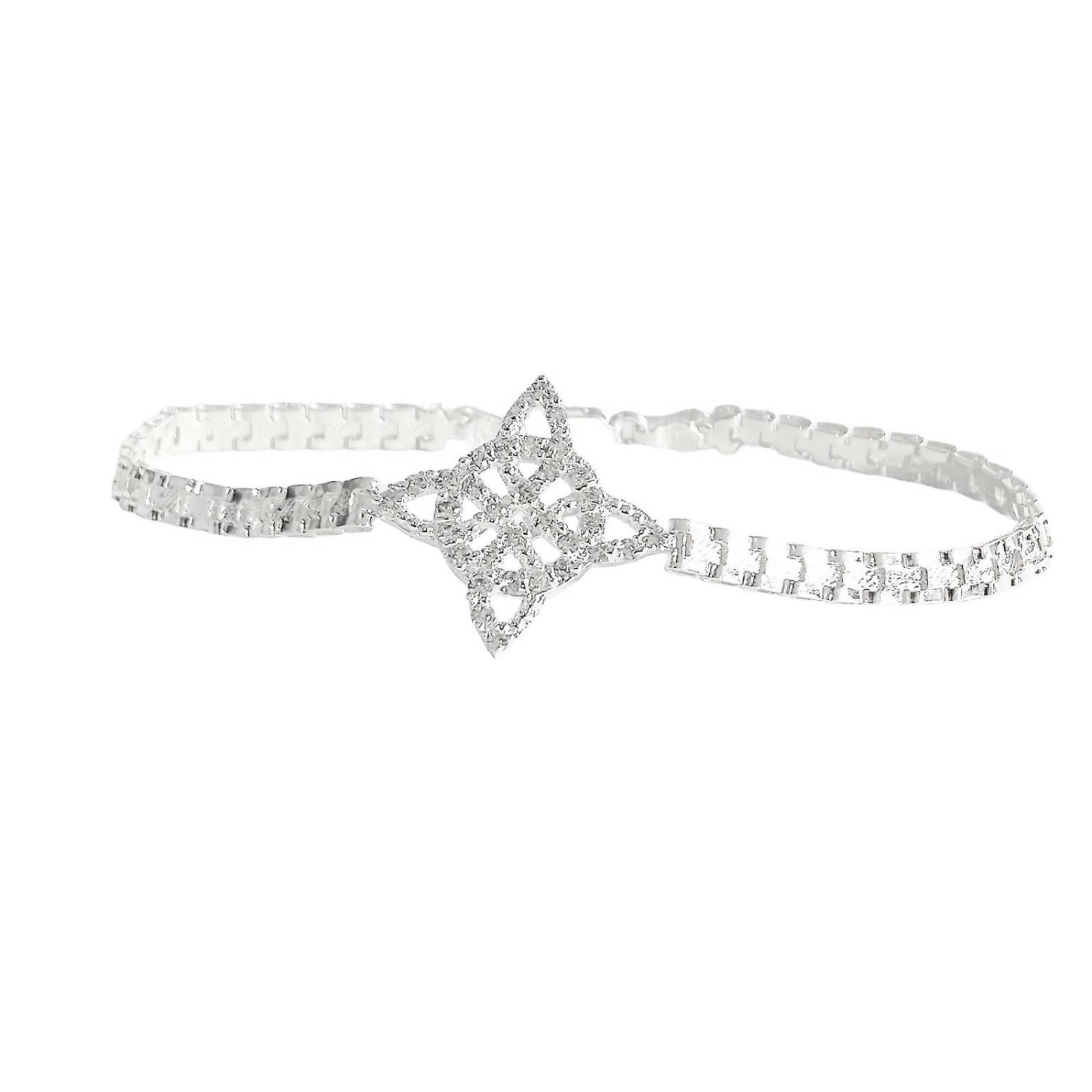 Pulsera Nudo De Bruja Diamantado Zirconias Plata 925 Plateado Largo / Ancho 20 cm x 4 mm 20 cm x 4 mm