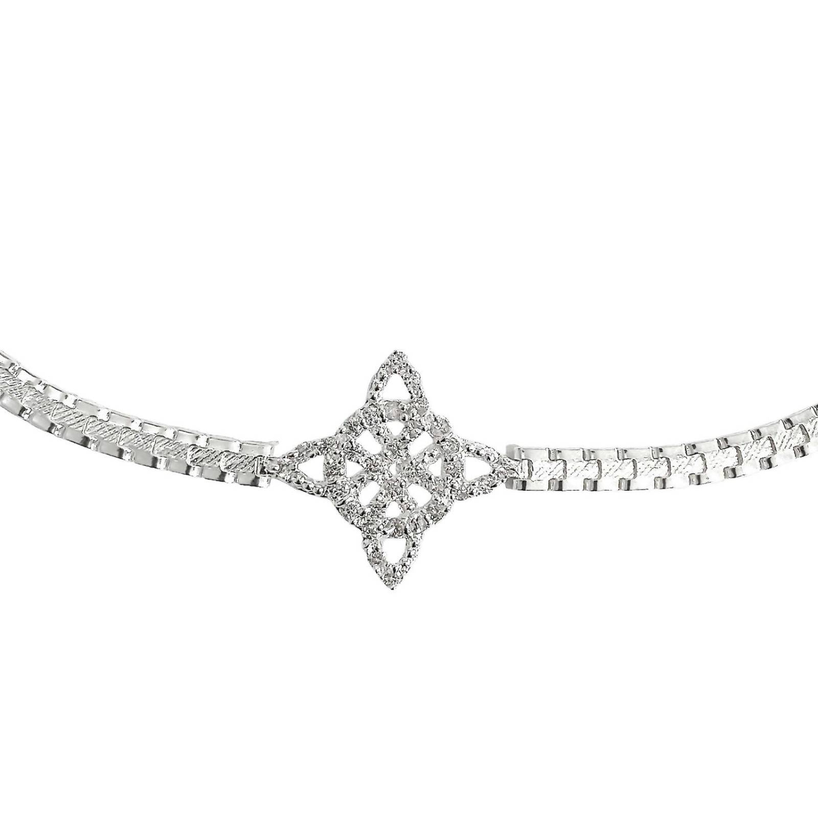 Pulsera Nudo De Bruja Diamantado Zirconias Plata 925 Plateado Largo / Ancho 20 cm x 4 mm 20 cm x 4 mm