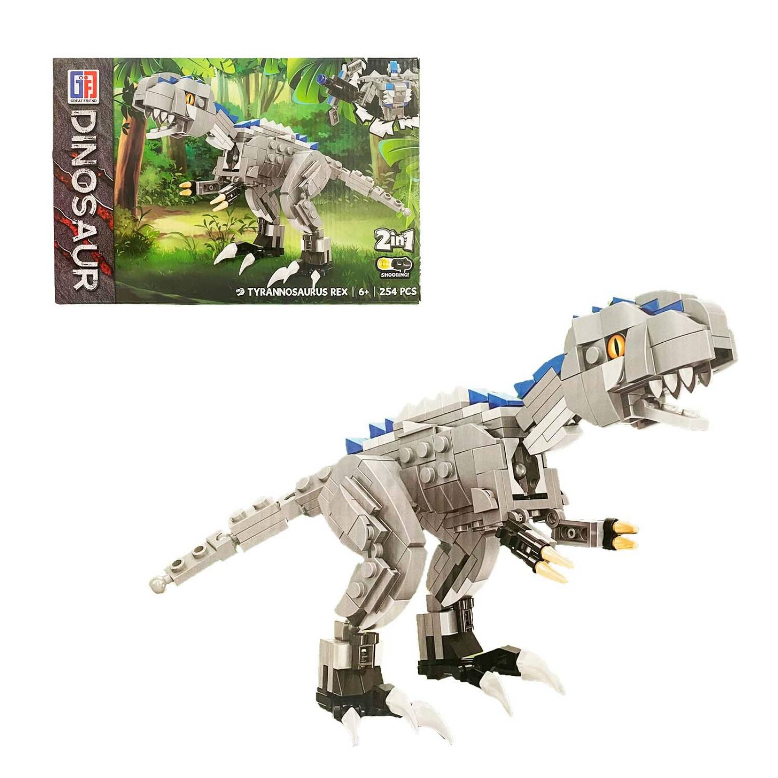 Juguete De +250 Bloques Para Armar Dinosaurio Transformer Gris 254 pcs