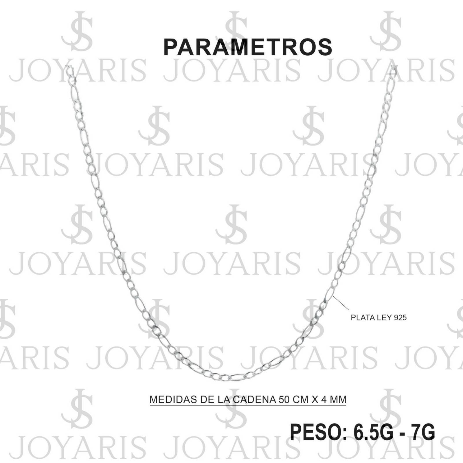 Cadena De Plata 925 Hombre Mujer Fígaro 3x1 50 Cm X 4 Mm Plateado Largo/Ancho 50 cm x 4 mm