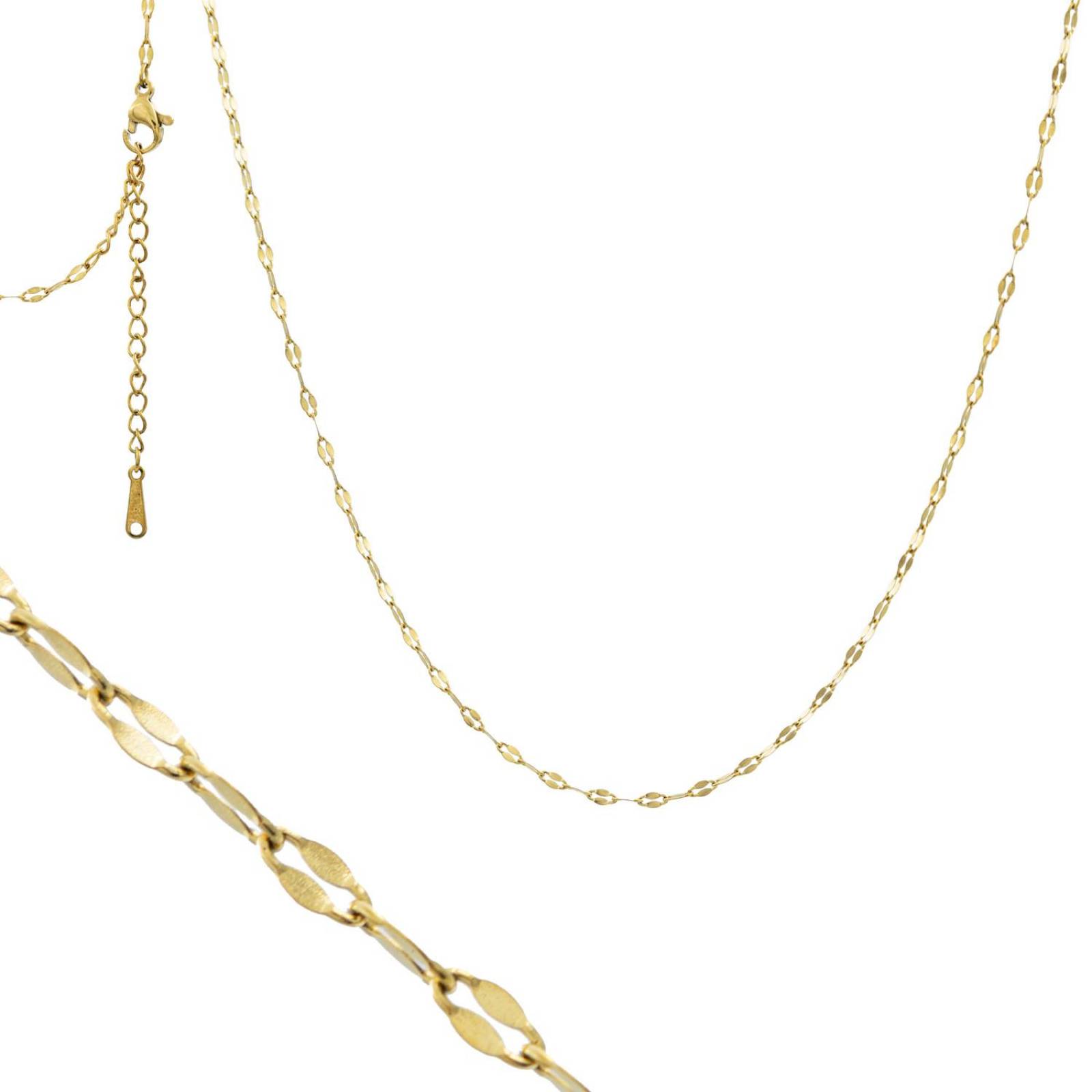 Cadena Ajustable Granito Café Labios Beso Acero Inoxidable Dorado Largo/Ancho 40 + 5 cm x 2 mm 40 + 5 cm x 2 mm