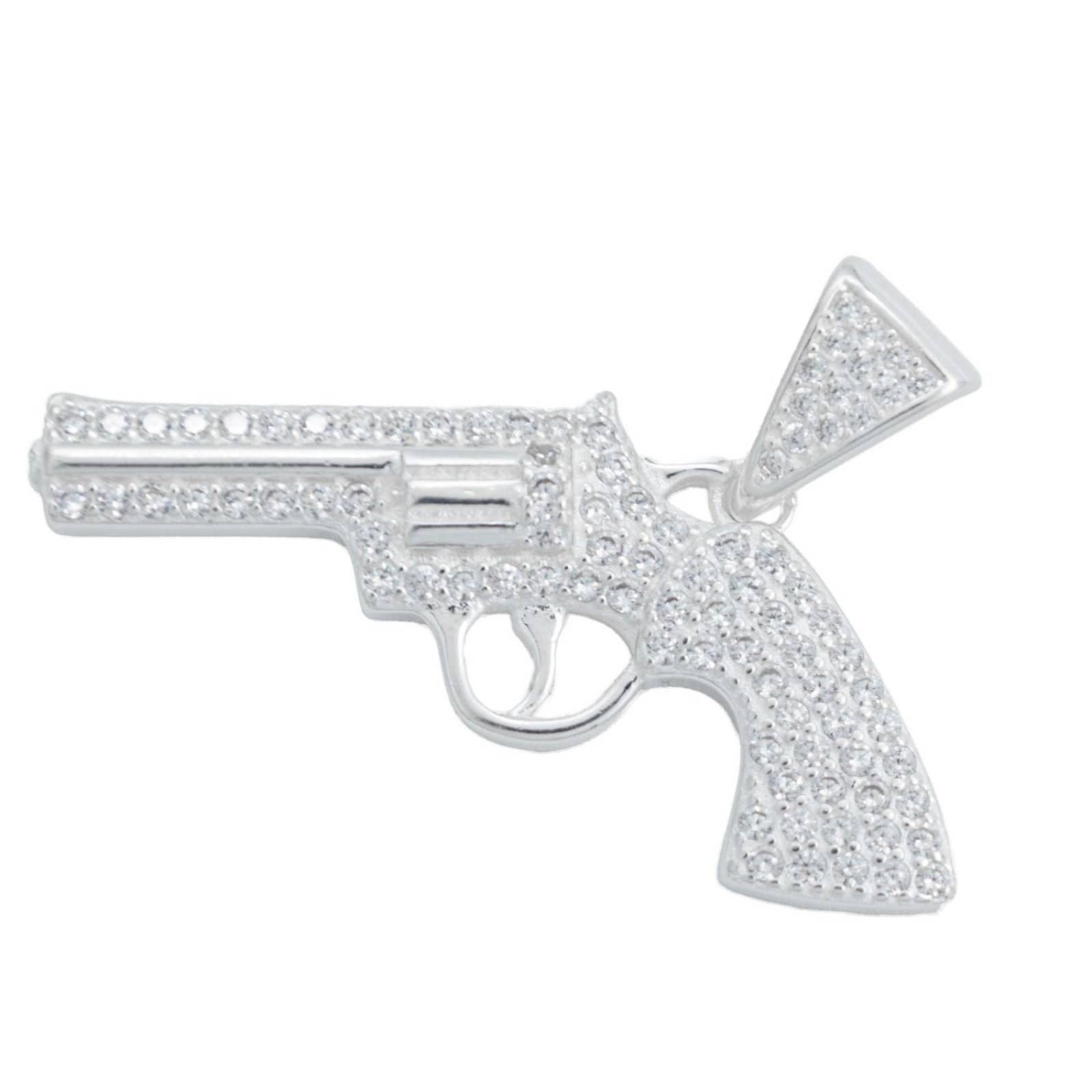 Collar Cadena Hombre Hiphop Revolver Gangster Plata 925 Blanco Alto/Ancho 2.9 cm x 4 cm 2.9 cm x 4 cm