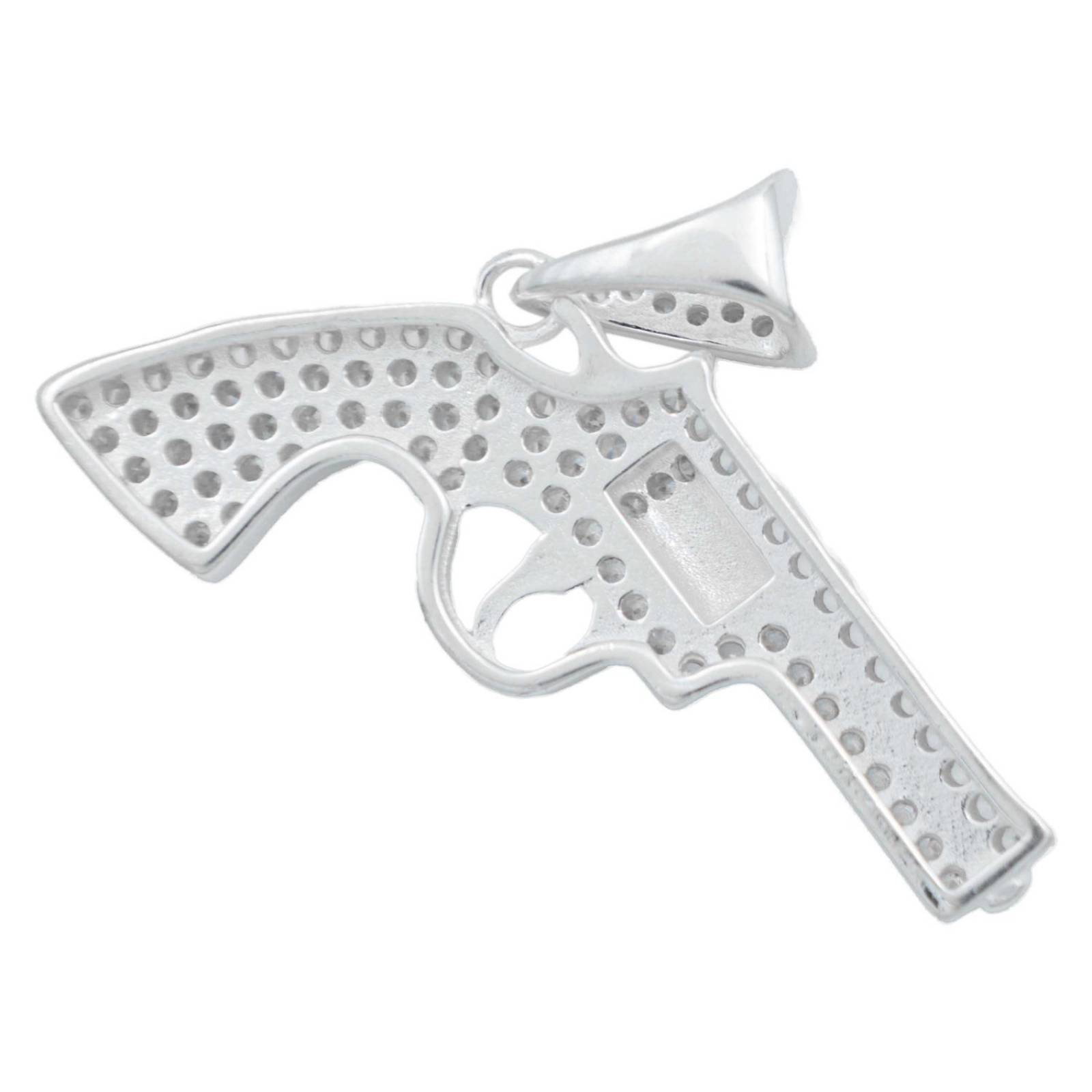 Collar Cadena Hombre Hiphop Revolver Gangster Plata 925 Blanco Alto/Ancho 2.9 cm x 4 cm 2.9 cm x 4 cm