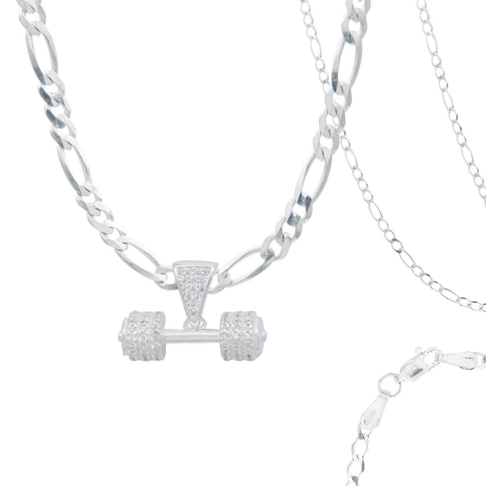 Collar Cadena Hombre Hiphop Pesas Mancuerna Gym Plata 925 Blanco Alto/Ancho 1.9 cm x 2.5 cm 1.9 cm x 2.5 cm