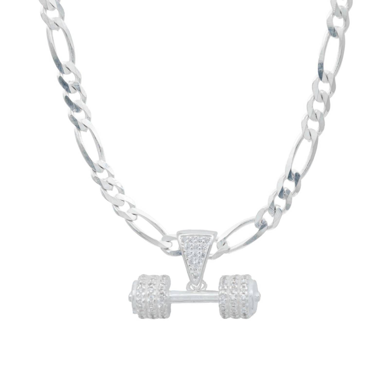 Collar Cadena Hombre Hiphop Pesas Mancuerna Gym Plata 925 Blanco Alto/Ancho 1.9 cm x 2.5 cm 1.9 cm x 2.5 cm