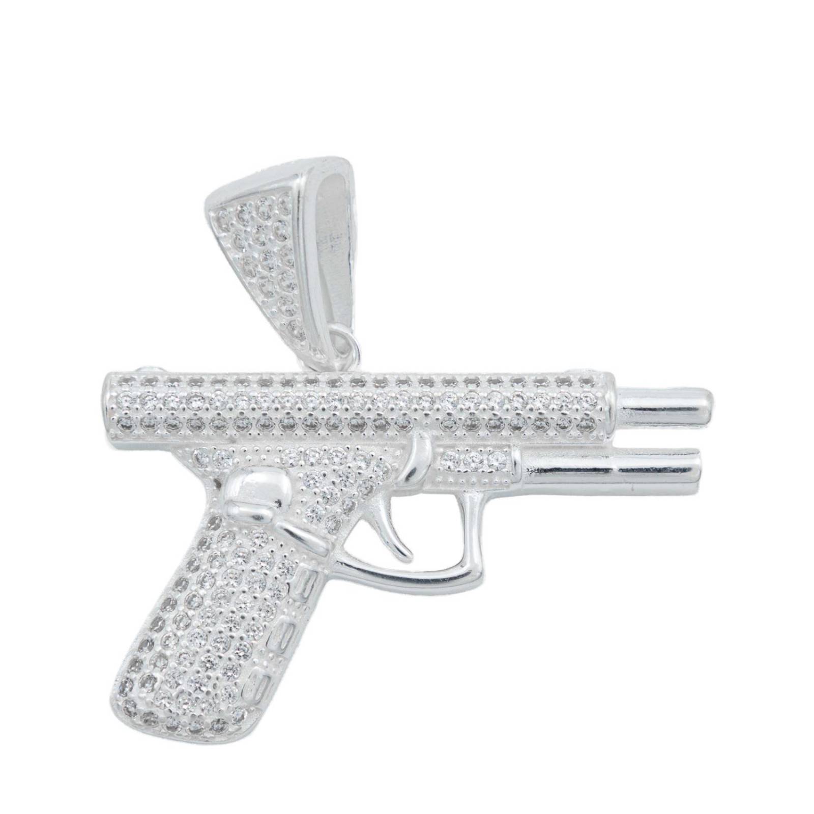 Collar Cadena Hombre Hiphop Pistola Glock Gangster Plata925 Blanco Alto/Ancho 3.4 cm x 3.4 cm 3.4 cm x 3.4 cm