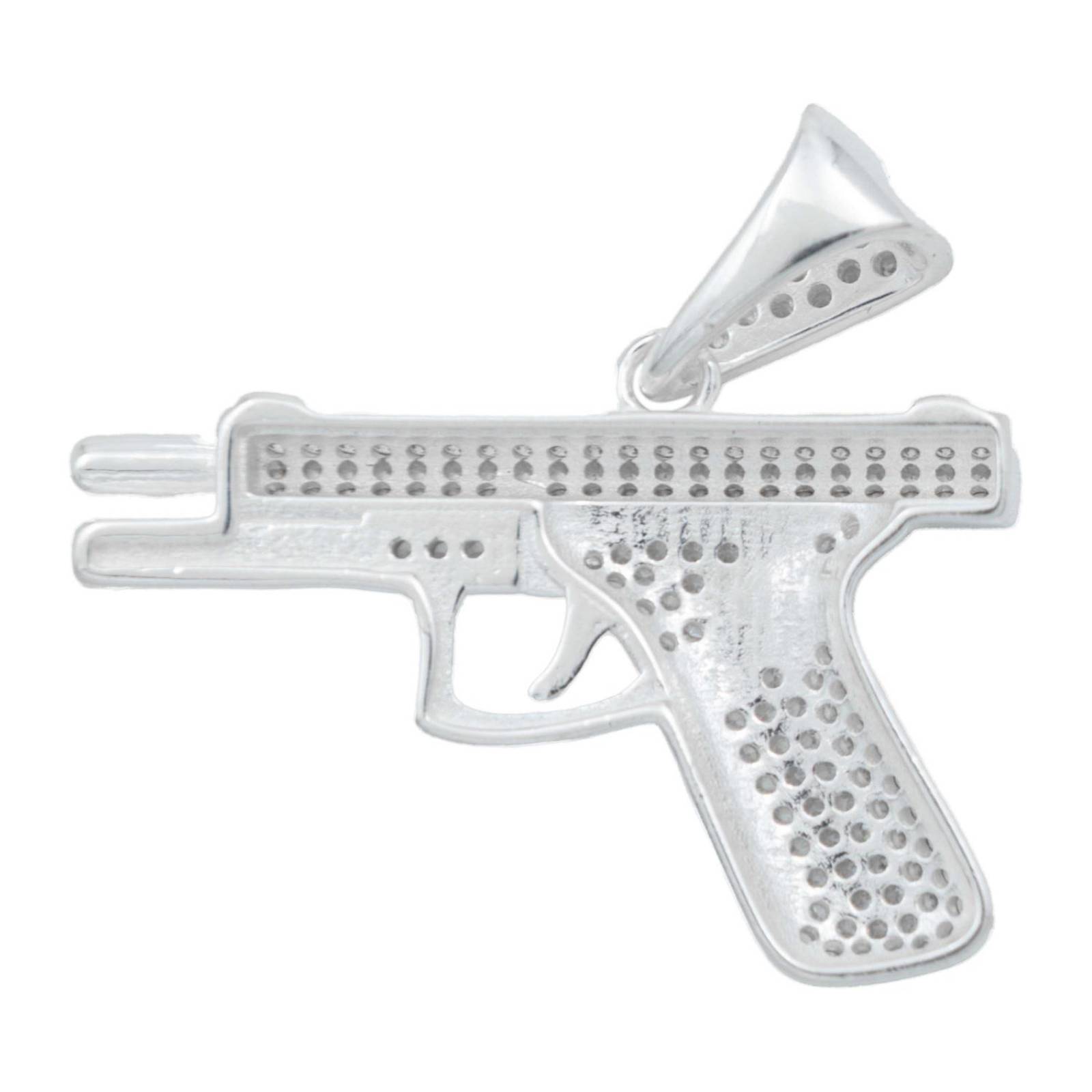 Collar Cadena Hombre Hiphop Pistola Glock Gangster Plata925 Blanco Alto/Ancho 3.4 cm x 3.4 cm 3.4 cm x 3.4 cm