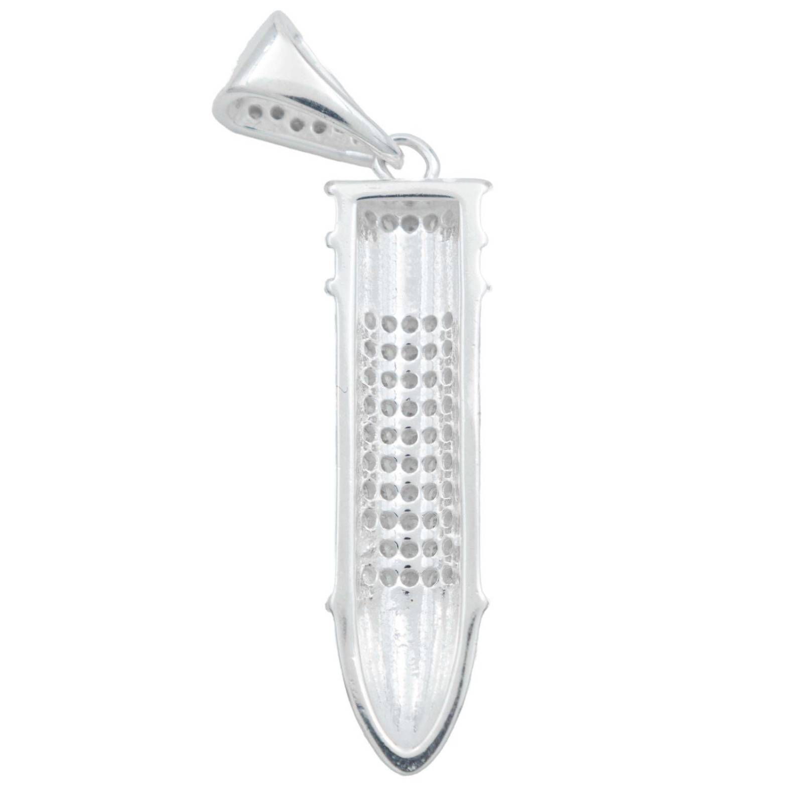 Collar Dije Cadena Hombre Hiphop Zirconias Bala Plata 925 Blanco Alto/Ancho 5 cm x 1 cm 5 cm x 1 cm