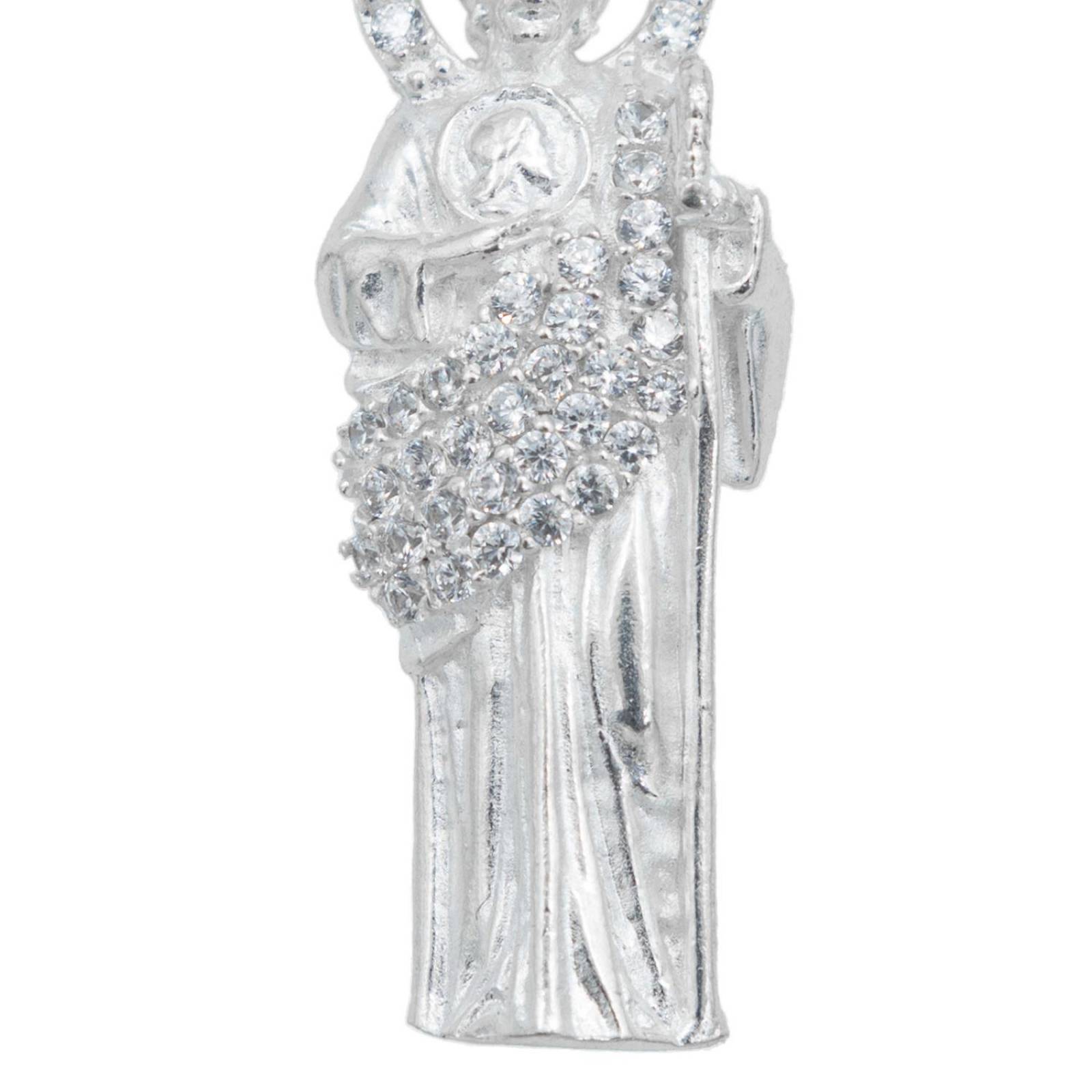 Collar Medalla San Judas Tadeo Mediano Zirconias Plata 925 Blanco Alto/Ancho: 5 cm x 1.4 cm