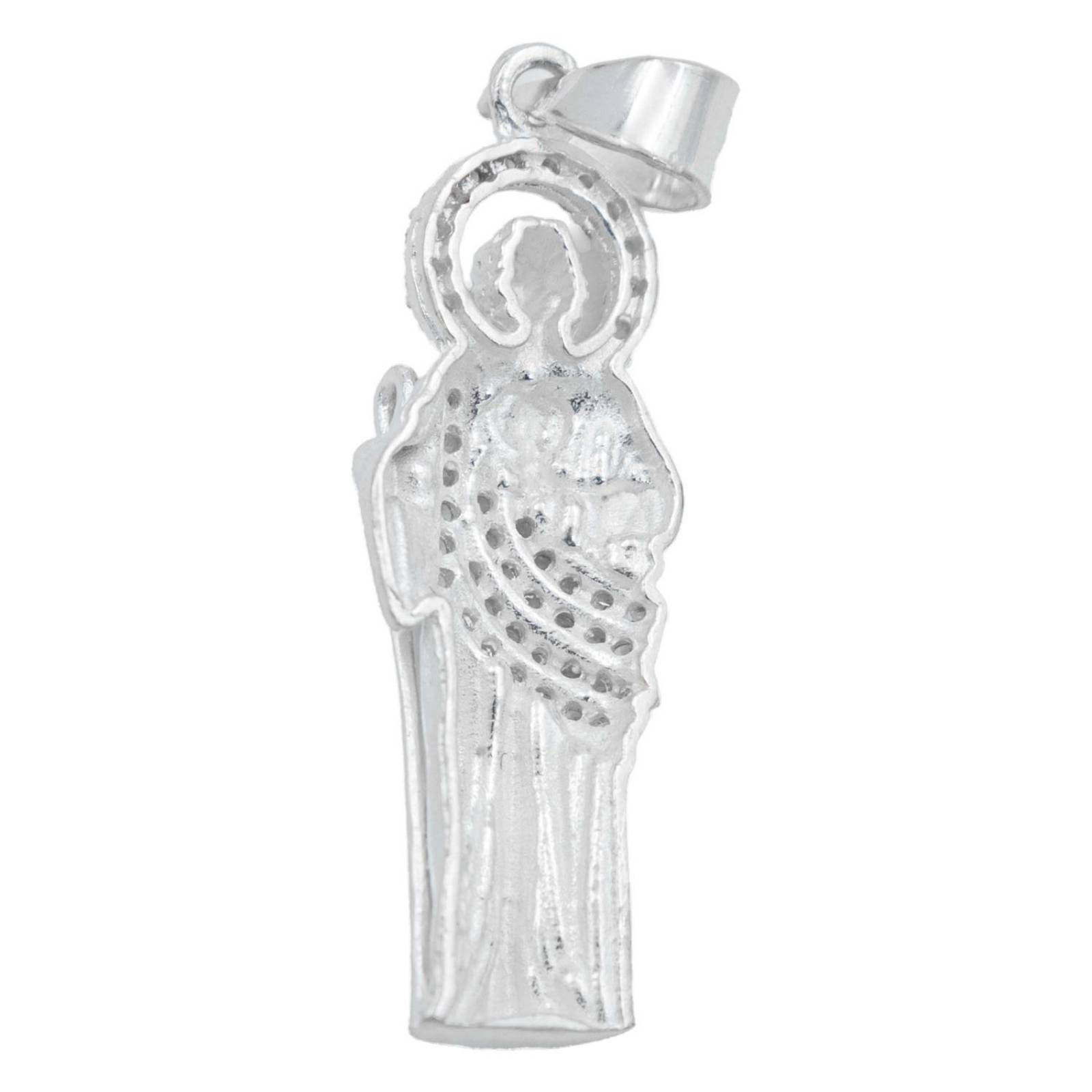Collar Medalla San Judas Tadeo Mediano Zirconias Plata 925 Blanco Alto/Ancho: 5 cm x 1.4 cm