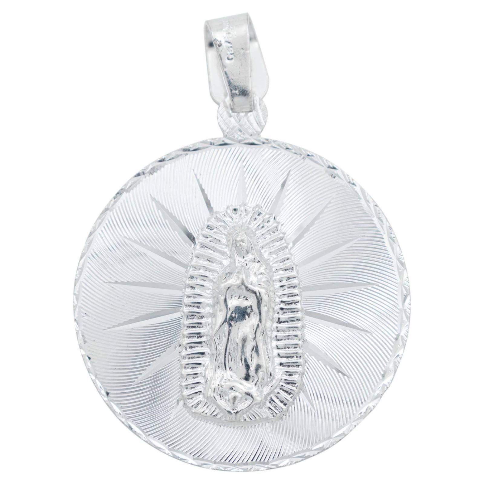 Dije Medalla Diamantada Virgen Guadalupe Gigante Plata 925 Blanco Alto / Ancho 6 cm x 4.3 cm