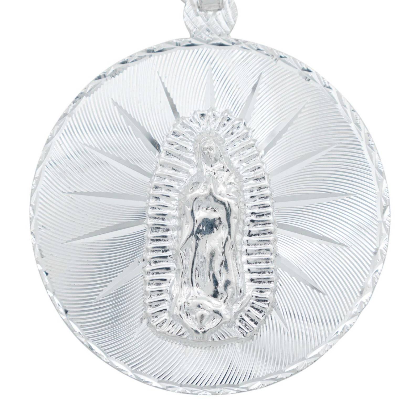 Dije Medalla Diamantada Virgen Guadalupe Gigante Plata 925 Blanco Alto / Ancho 6 cm x 4.3 cm