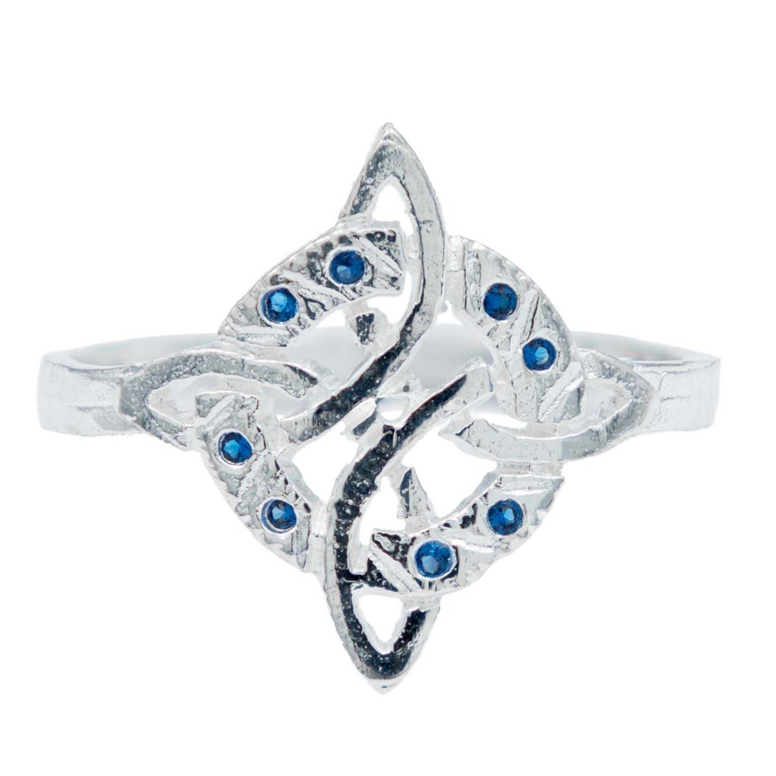 Anillo Diamantado Con Zirconias Nudo Bruja Celta Plata 925 Azul 8.5