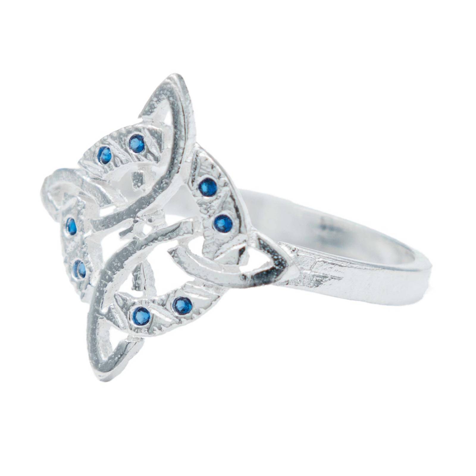 Anillo Diamantado Con Zirconias Nudo Bruja Celta Plata 925 Azul 8.5