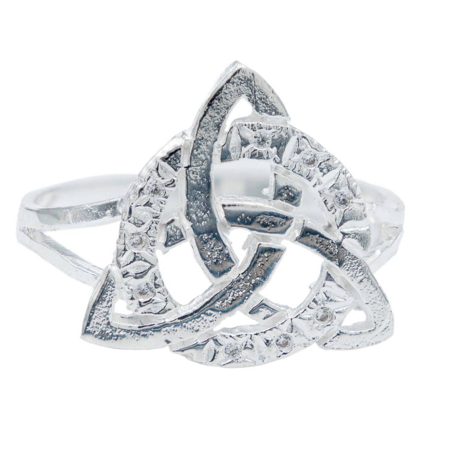 Anillo Diamntado Triqueta Celta Zirconias Plata Ley 925 Blanco