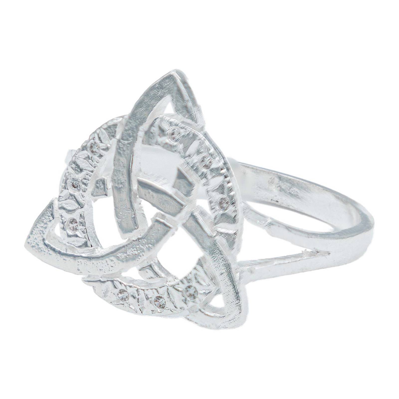 Anillo Diamntado Triqueta Celta Zirconias Plata Ley 925 Blanco
