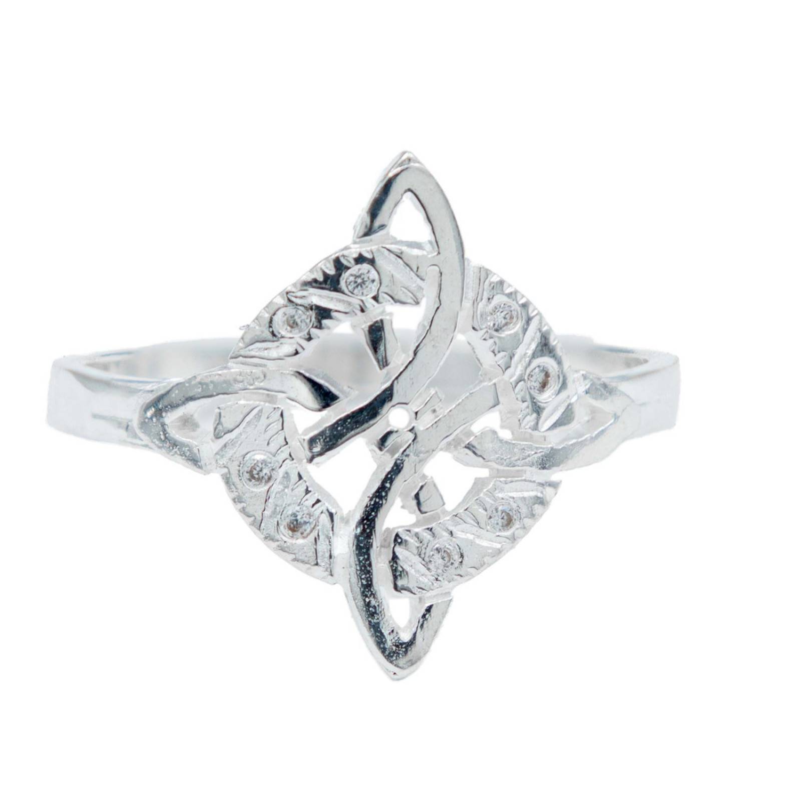 Anillo Diamantado Con Zirconias Nudo Bruja Celta Plata 925 Blanco 10