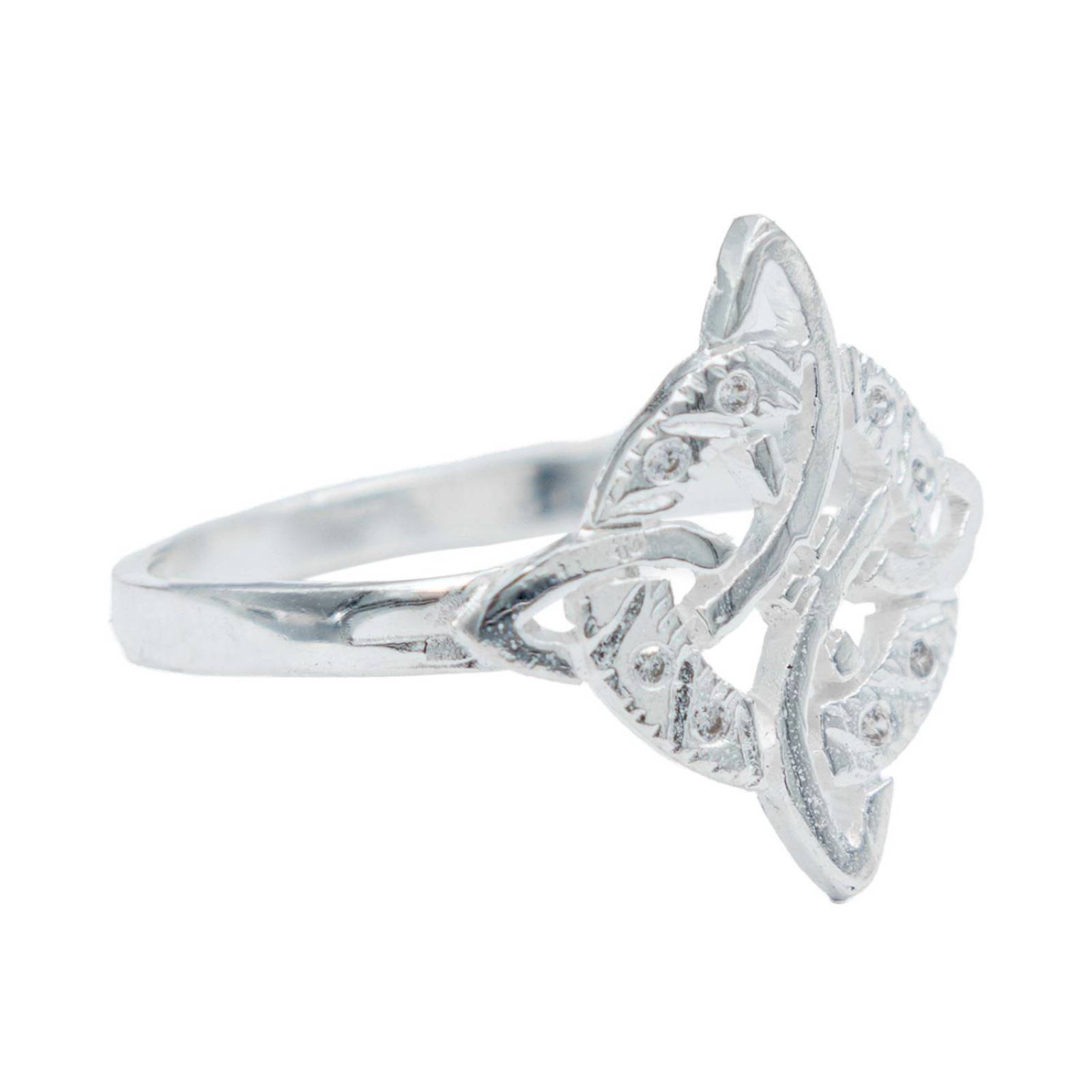 Anillo Diamantado Con Zirconias Nudo Bruja Celta Plata 925 Blanco 10