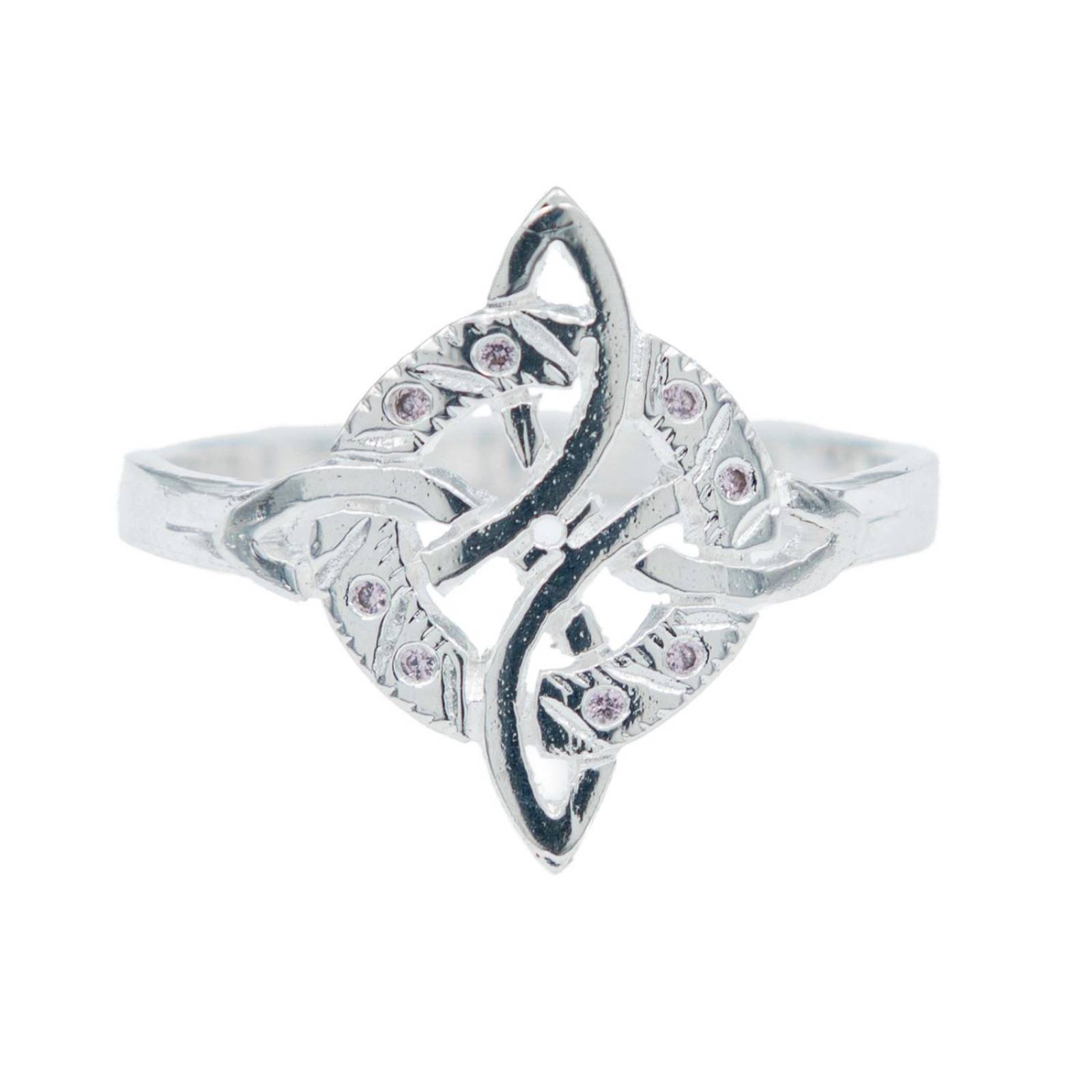 Anillo Diamantado Con Zirconias Nudo Bruja Celta Plata 925 Rosa 8.5