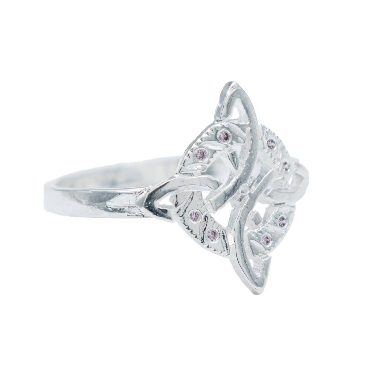 Anillo Diamantado Con Zirconias Nudo Bruja Celta Plata 925 Rosa 8.5