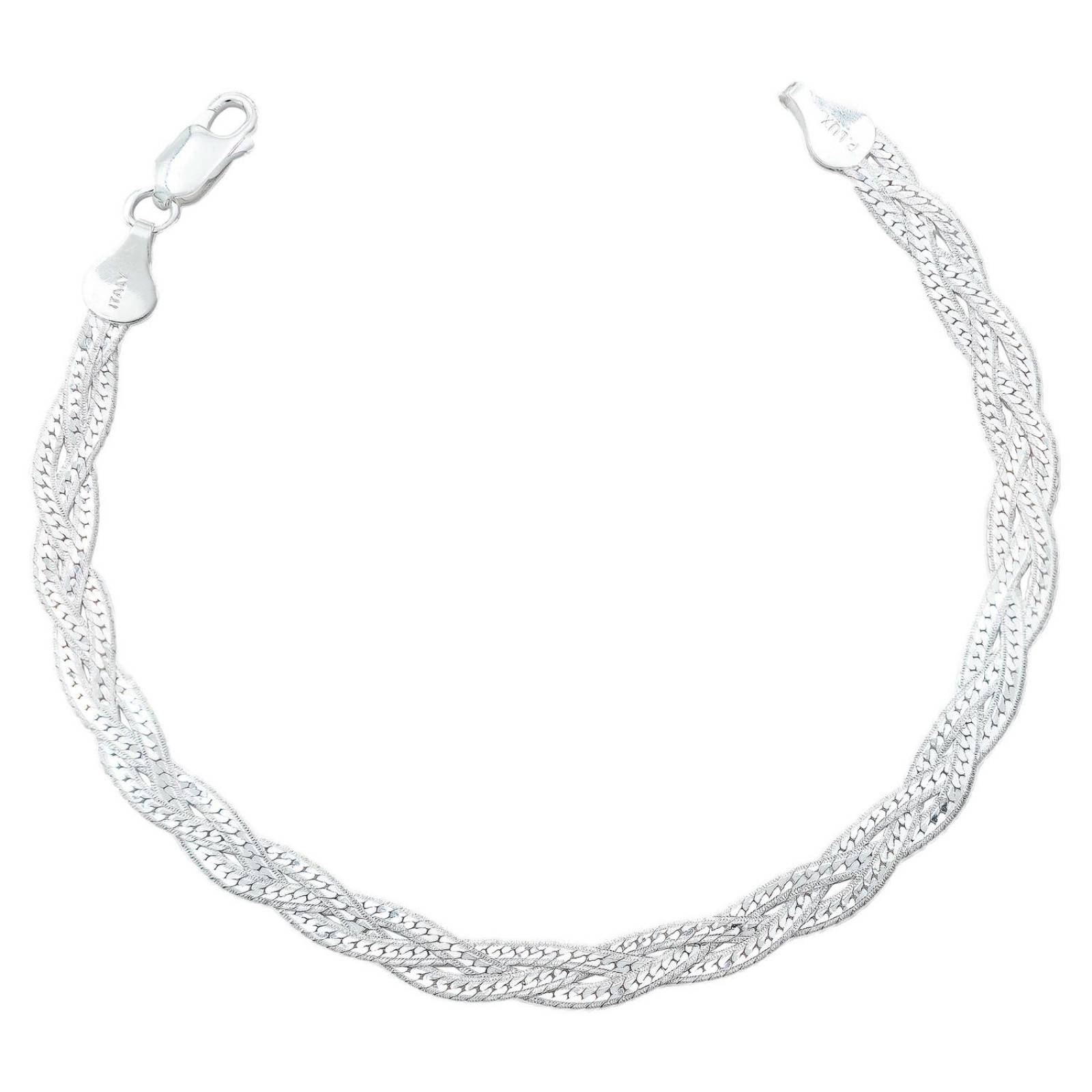 Pulsera Trenzada Diamantada Regalo Mujer Plata Italiana 925 Plateado Largo/Ancho 19.5 cm x 5 mm 19.5 cm x 5 mm