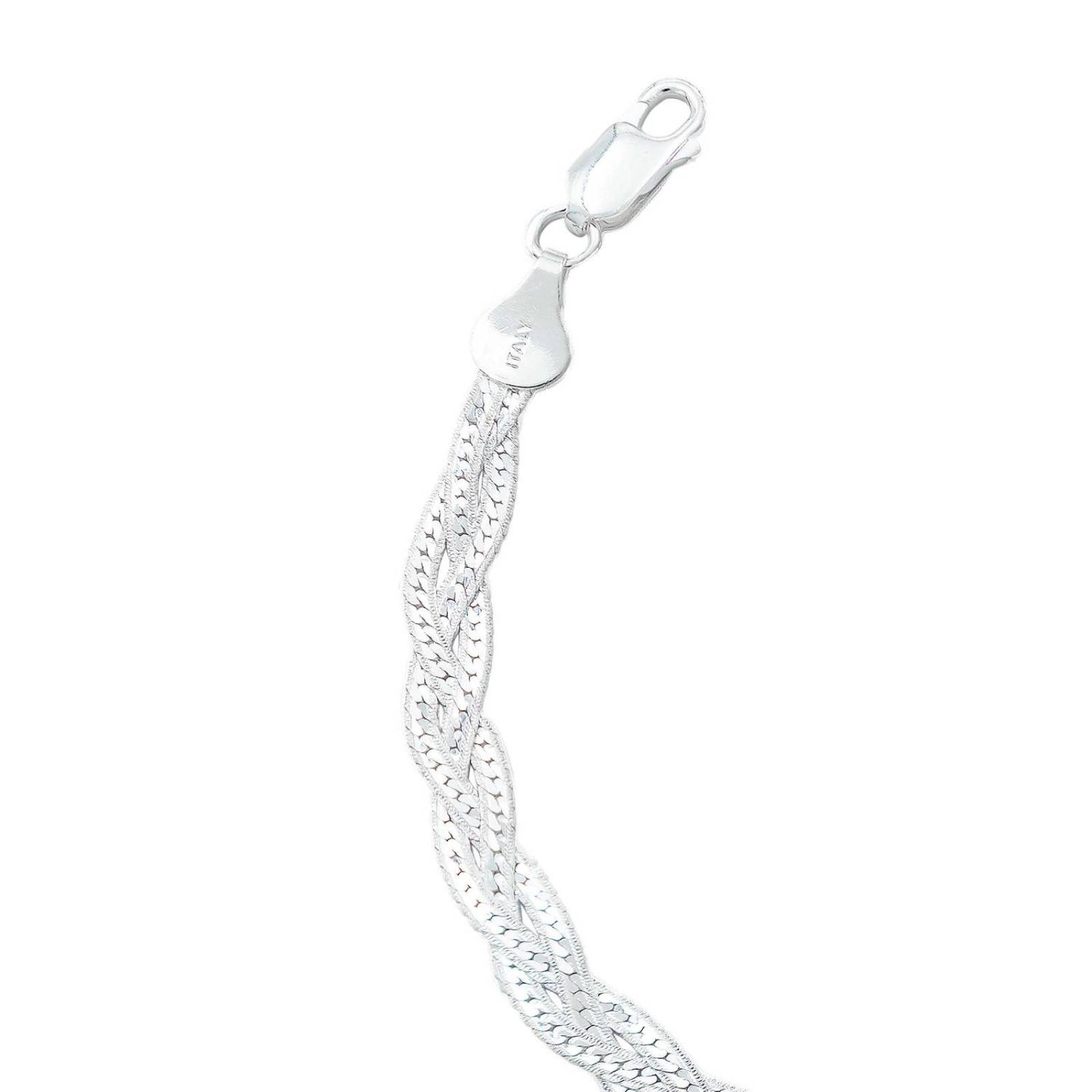 Pulsera Trenzada Diamantada Regalo Mujer Plata Italiana 925 Plateado Largo/Ancho 19.5 cm x 5 mm 19.5 cm x 5 mm