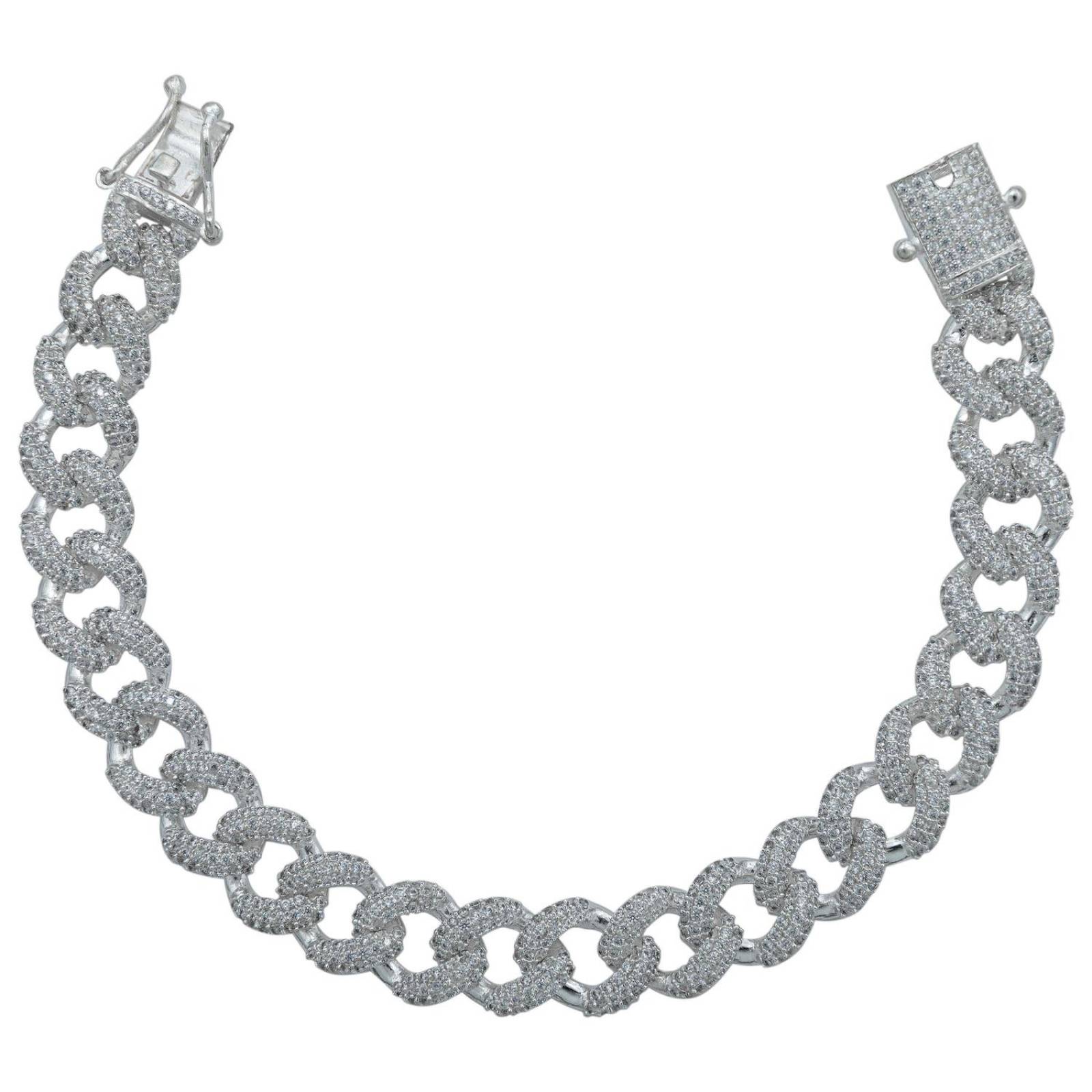 Pulsera Cubana Zirconias Diamantes HipHop Plata Ley 925 1cm Blanco Largo/Ancho 18.5 cm x 1 cm 18.5 cm x 1 cm