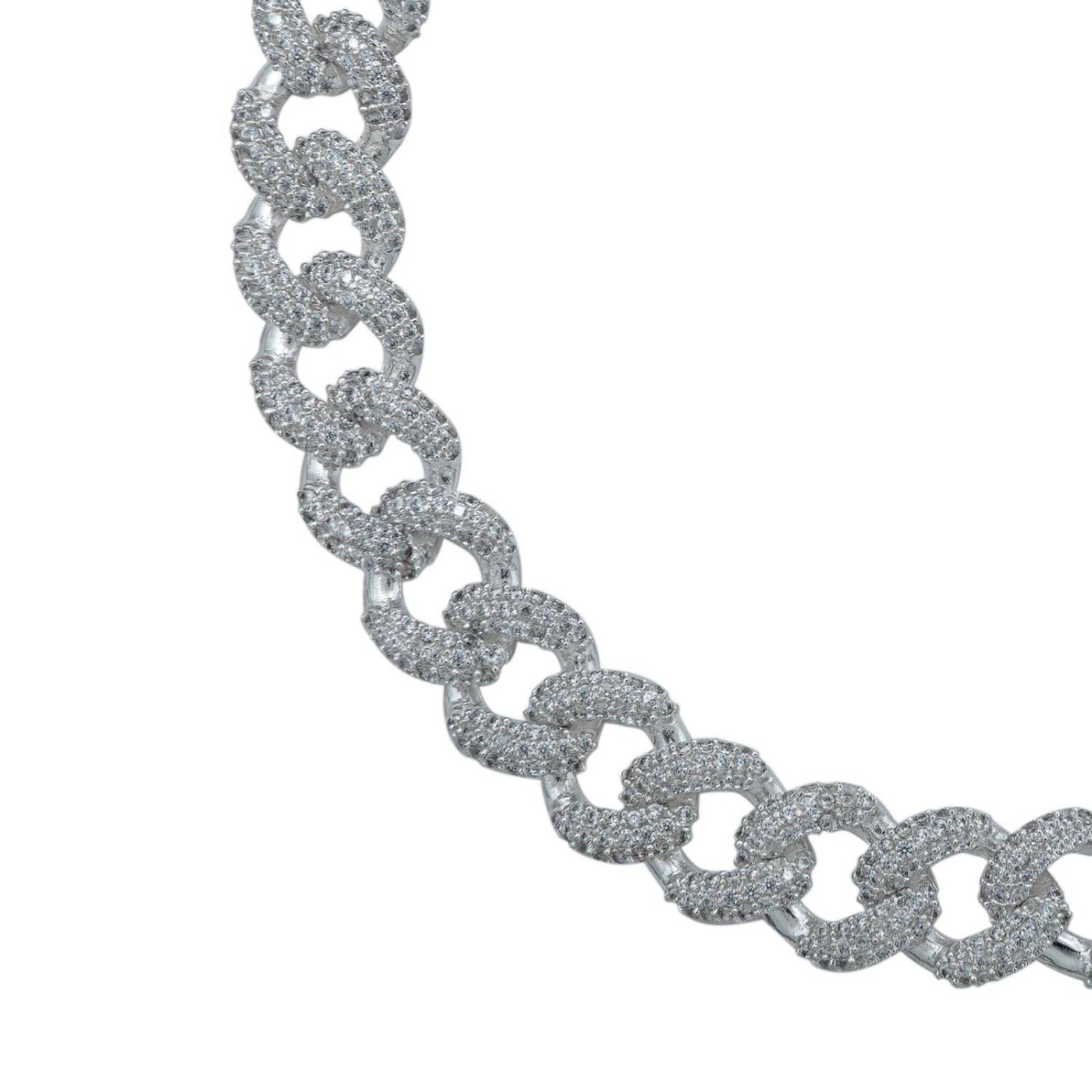 Pulsera Cubana Zirconias Diamantes HipHop Plata Ley 925 1cm Blanco Largo/Ancho 18.5 cm x 1 cm 18.5 cm x 1 cm