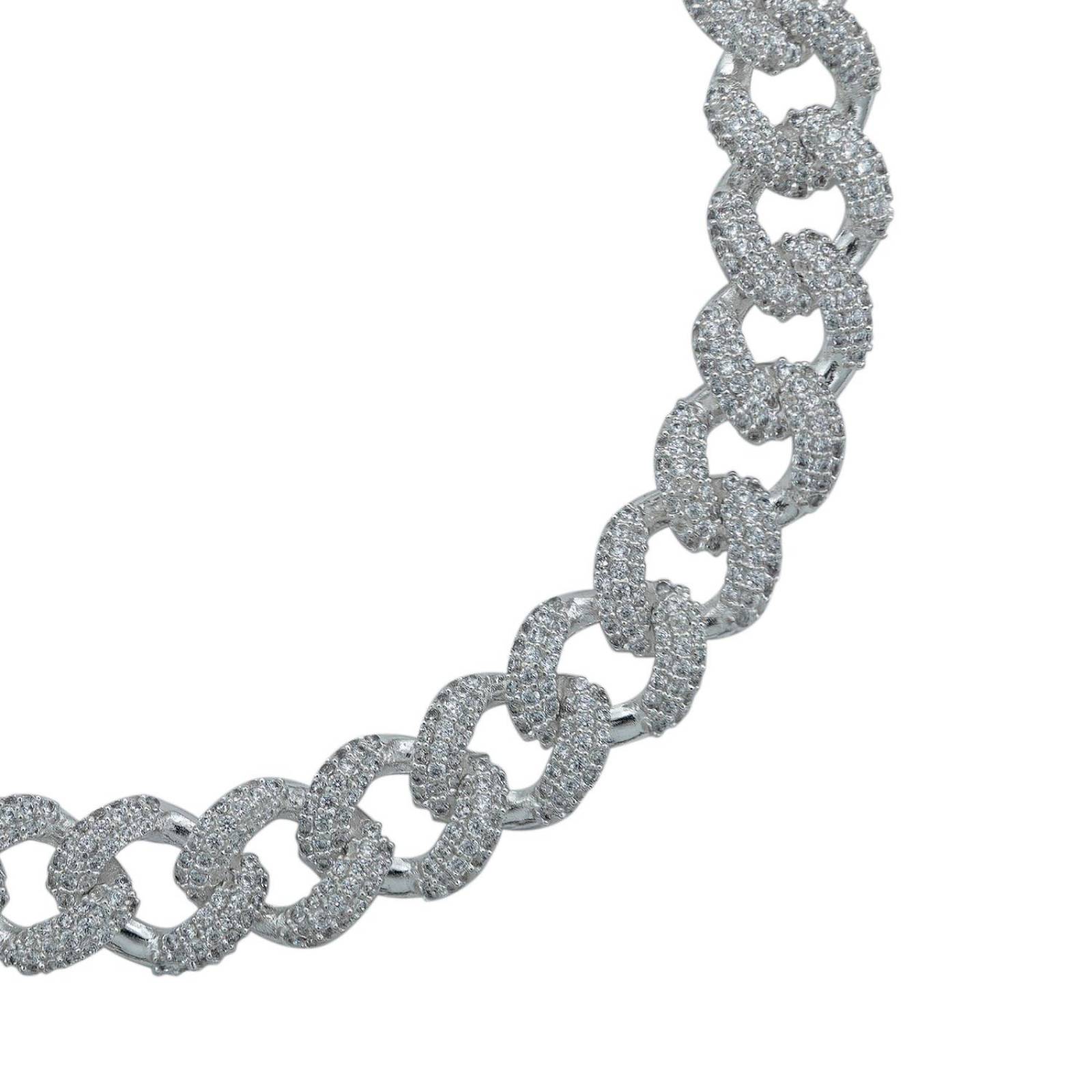 Pulsera Cubana Zirconias Diamantes HipHop Plata Ley 925 1cm Blanco Largo/Ancho 18.5 cm x 1 cm 18.5 cm x 1 cm