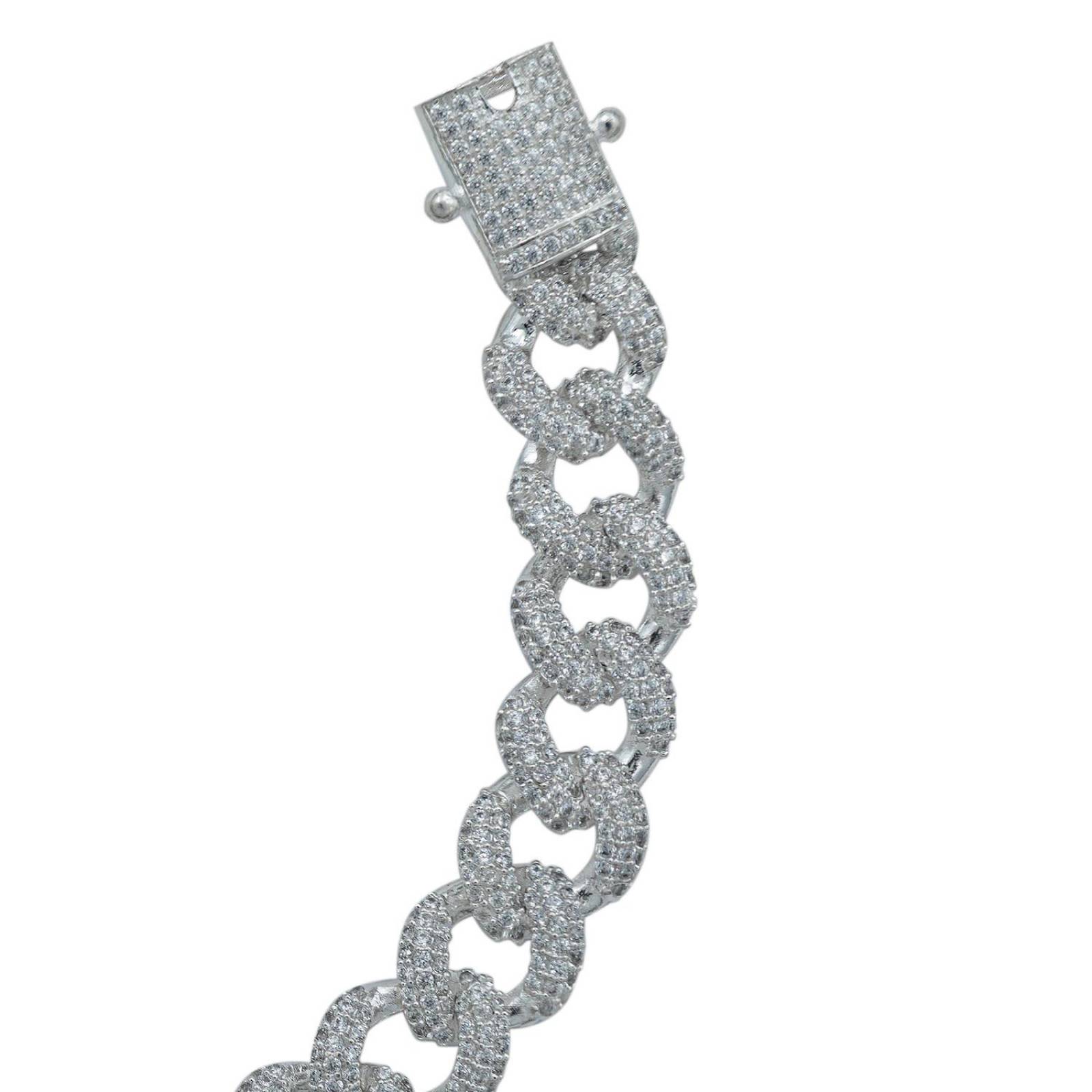 Pulsera Cubana Zirconias Diamantes HipHop Plata Ley 925 1cm Blanco Largo/Ancho 18.5 cm x 1 cm 18.5 cm x 1 cm