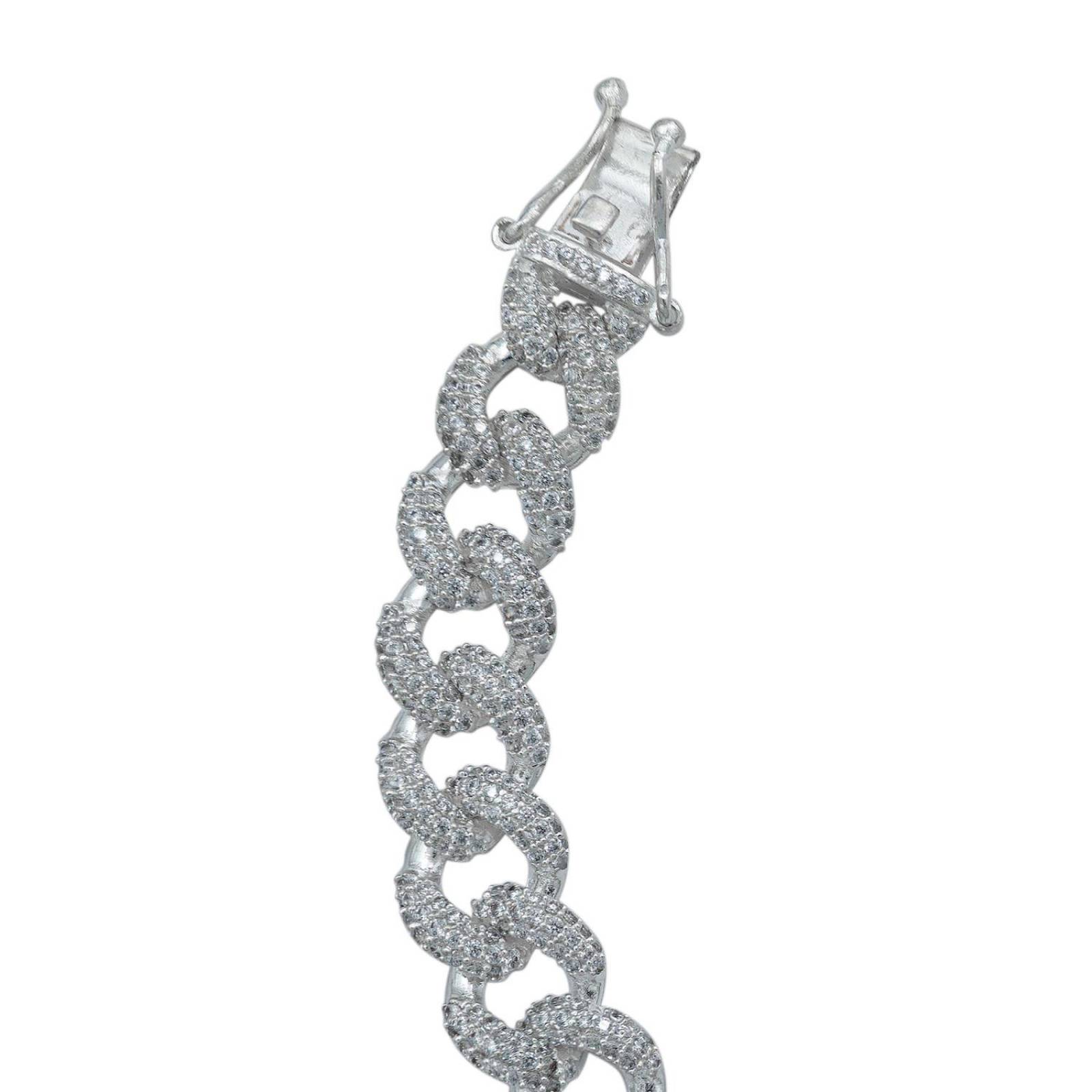 Pulsera Cubana Zirconias Diamantes HipHop Plata Ley 925 1cm Blanco Largo/Ancho 18.5 cm x 1 cm 18.5 cm x 1 cm