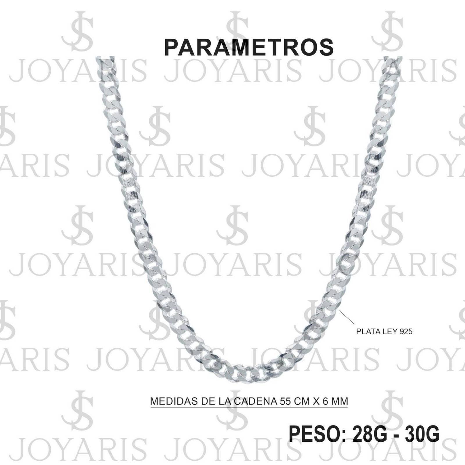Cadena Cubana Gruesa Cerrada Hombre Plata 925 55 cm x 6 mm Plateado Largo/Ancho 55 cm x 6 mm