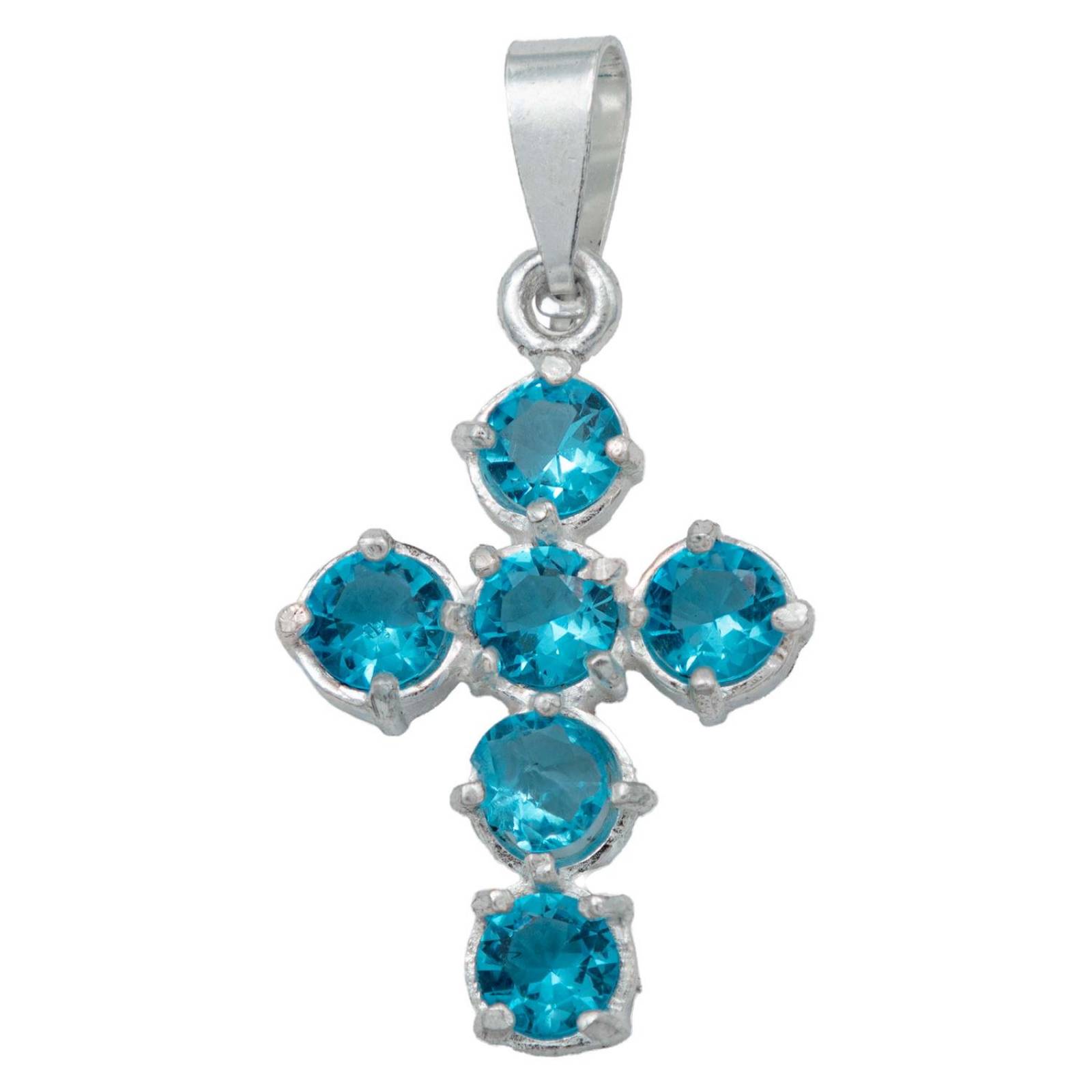 Dije Cruz Catolica De Zirconias Mediano Mujer Plata 925 Celeste Alto/Ancho 3.6 cm x 1.9 cm 3.6 cm x 1.9 cm