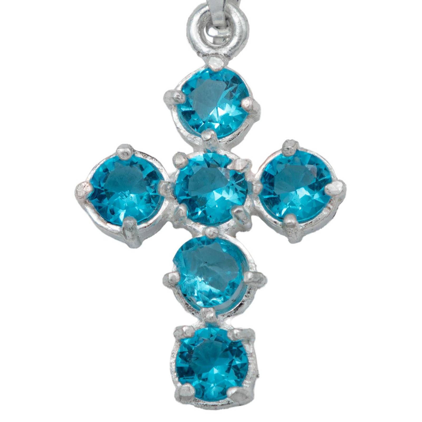 Dije Cruz Catolica De Zirconias Mediano Mujer Plata 925 Celeste Alto/Ancho 3.6 cm x 1.9 cm 3.6 cm x 1.9 cm