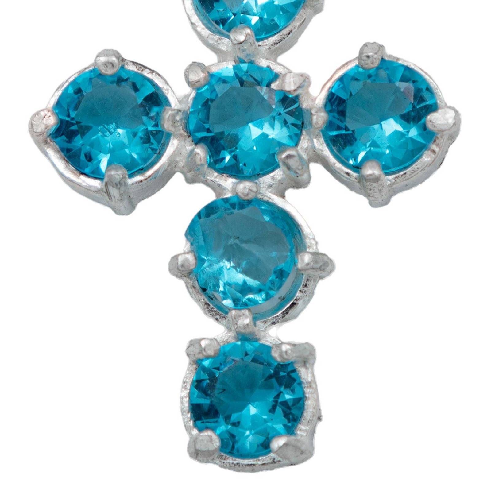 Dije Cruz Catolica De Zirconias Mediano Mujer Plata 925 Celeste Alto/Ancho 3.6 cm x 1.9 cm 3.6 cm x 1.9 cm