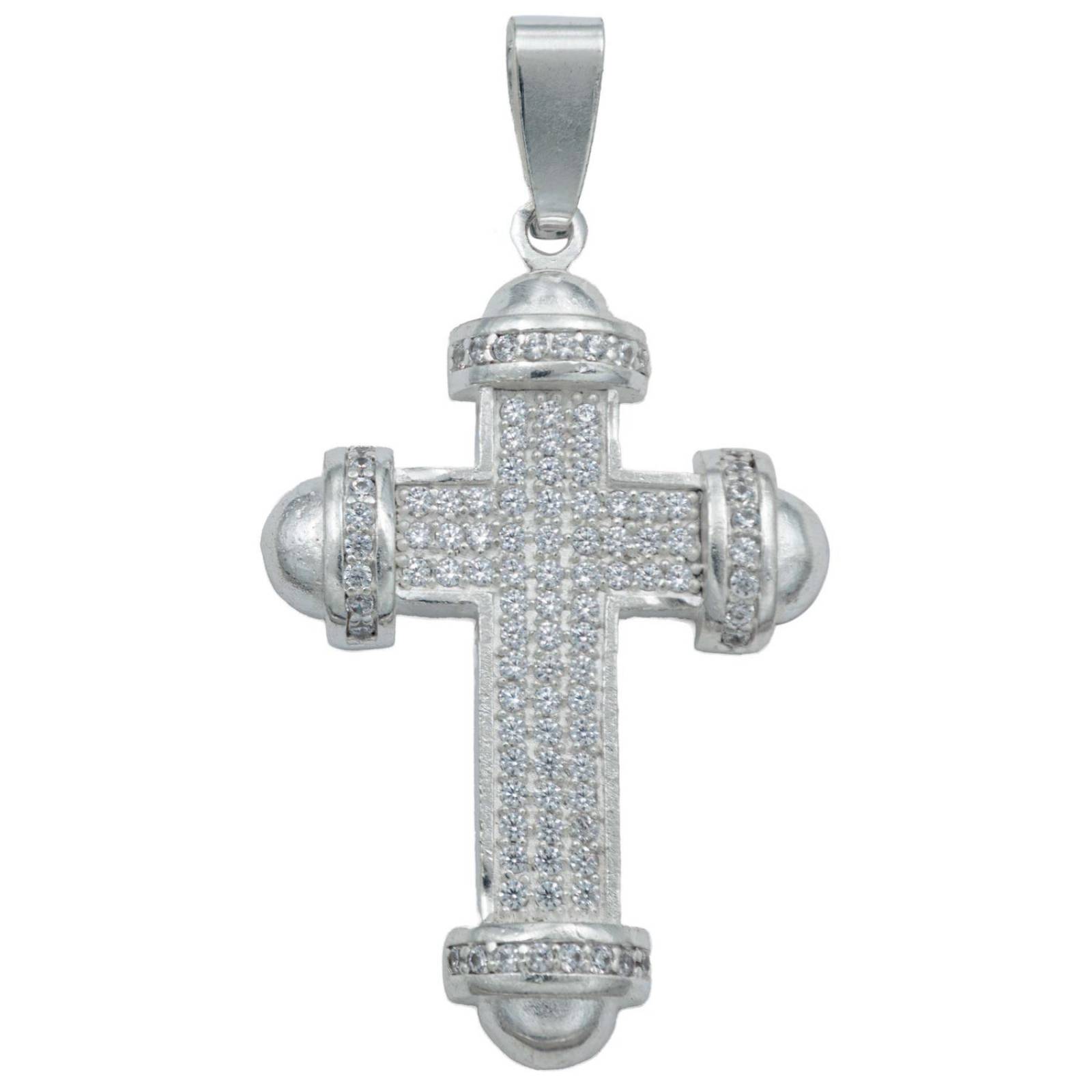 Dije Cruz Punta Redonda Zirconias Hombre Plata 925 5.8 Cm Blanco Alto/Ancho 5.8 cm x 3 cm 5.8 cm x 3 cm