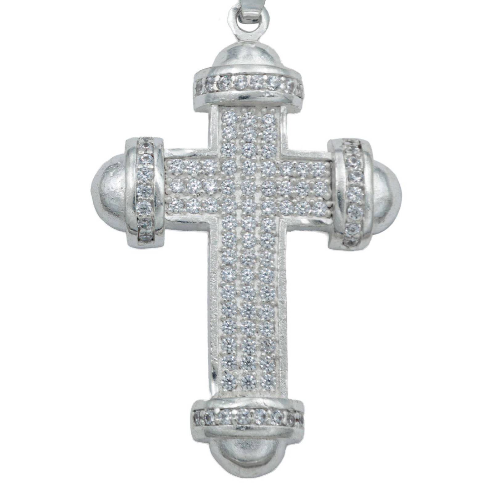 Dije Cruz Punta Redonda Zirconias Hombre Plata 925 5.8 Cm Blanco Alto/Ancho 5.8 cm x 3 cm 5.8 cm x 3 cm