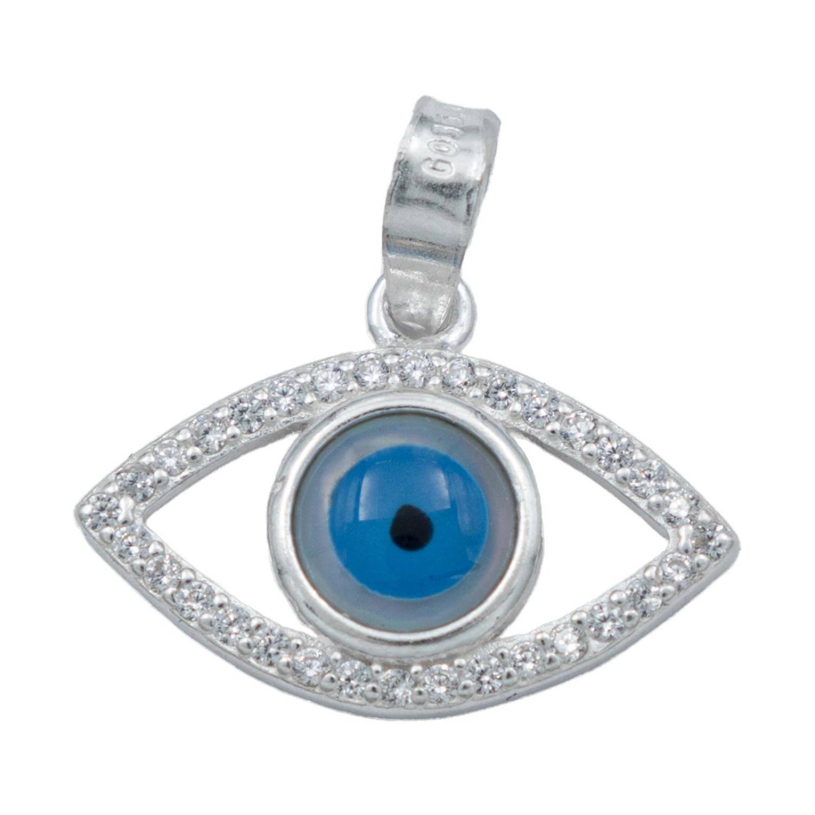 Dije Ojo Turco Zirconias Amuleto Esoterico Plata Italy 925 Azul Alto/Ancho 1.9 cm x 1.9 cm 1.9 cm x 1.9 cm
