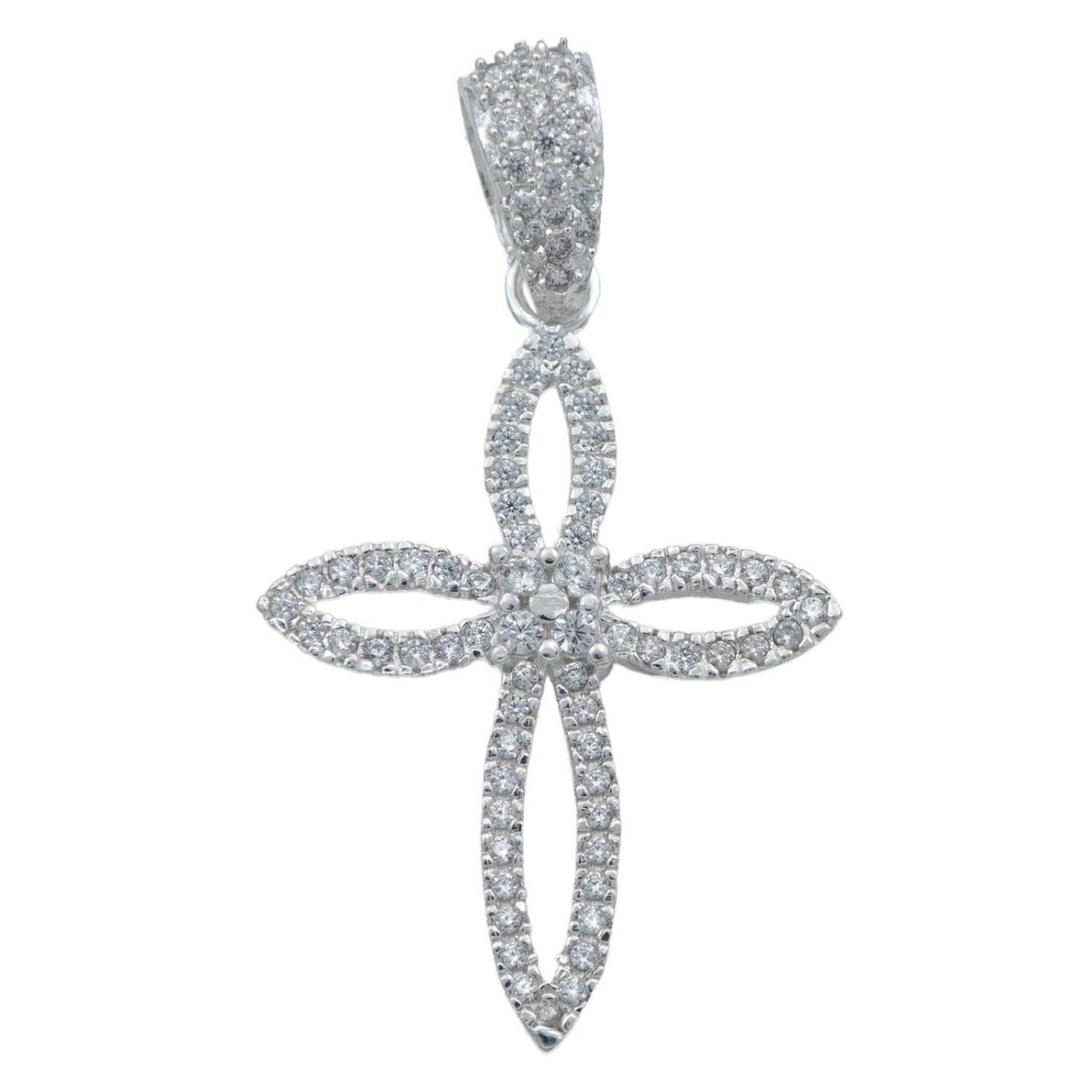 Dije Cruz Redonda Zirconia Hombre Mujer Plata 925 4.1 Cm Blanco Alto/Ancho 2.3 cm x 4.1 cm 2.3 cm x 4.1 cm