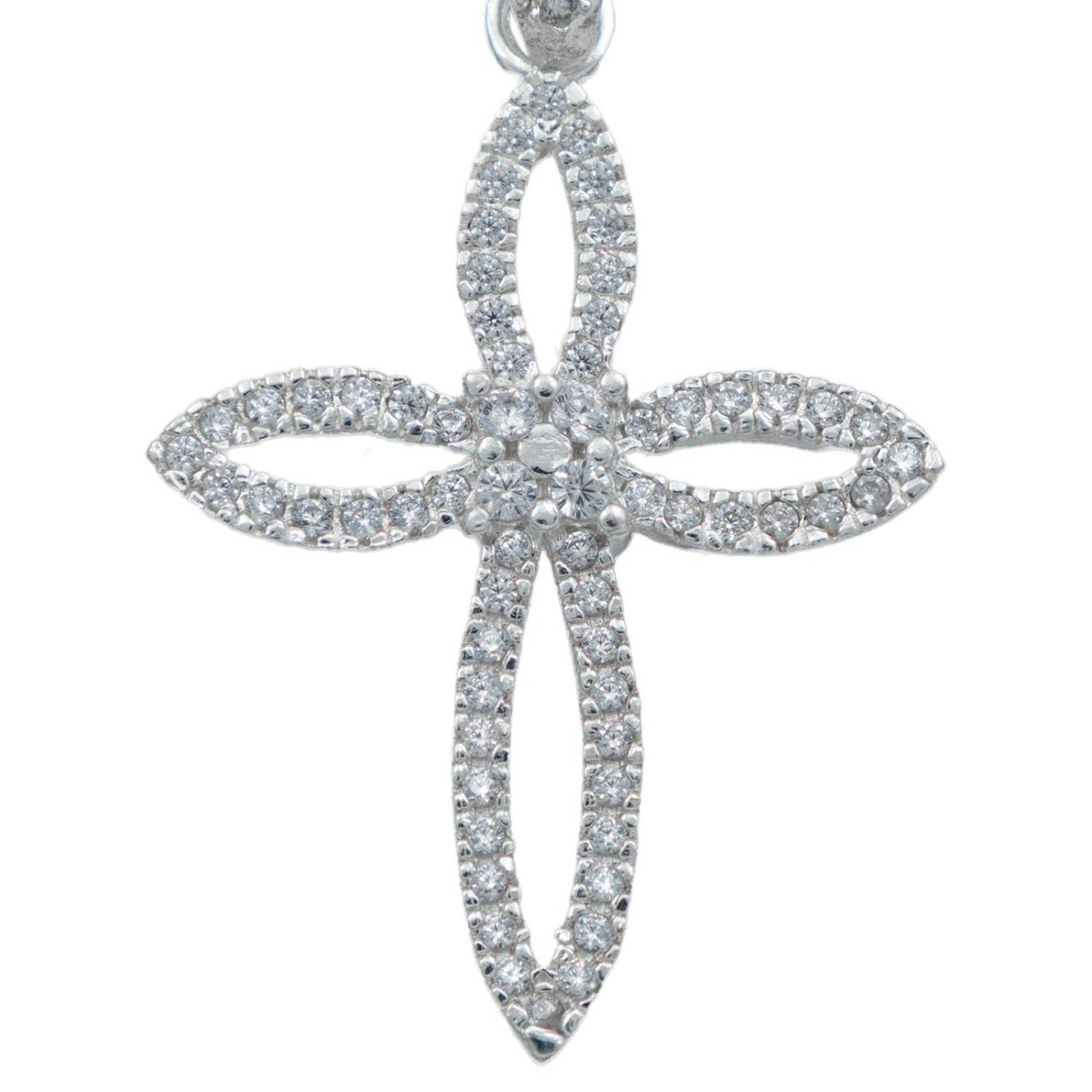 Dije Cruz Redonda Zirconia Hombre Mujer Plata 925 4.1 Cm Blanco Alto/Ancho 2.3 cm x 4.1 cm 2.3 cm x 4.1 cm