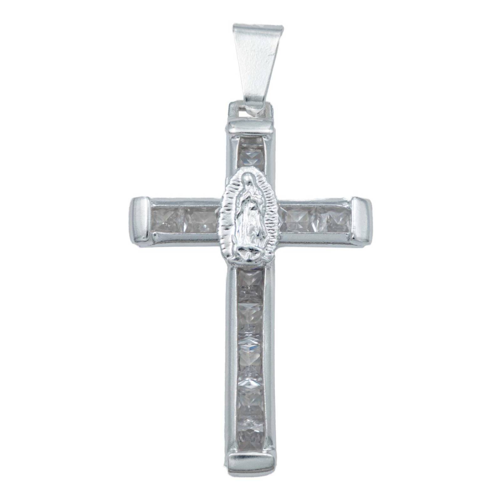 Dije Cruz Catolica San Benito Virgen Zirconias Plata 925 Blanco virgen Alto/Ancho 4.4 cm x 2.3 cm 4.4 cm x 2.3 cm